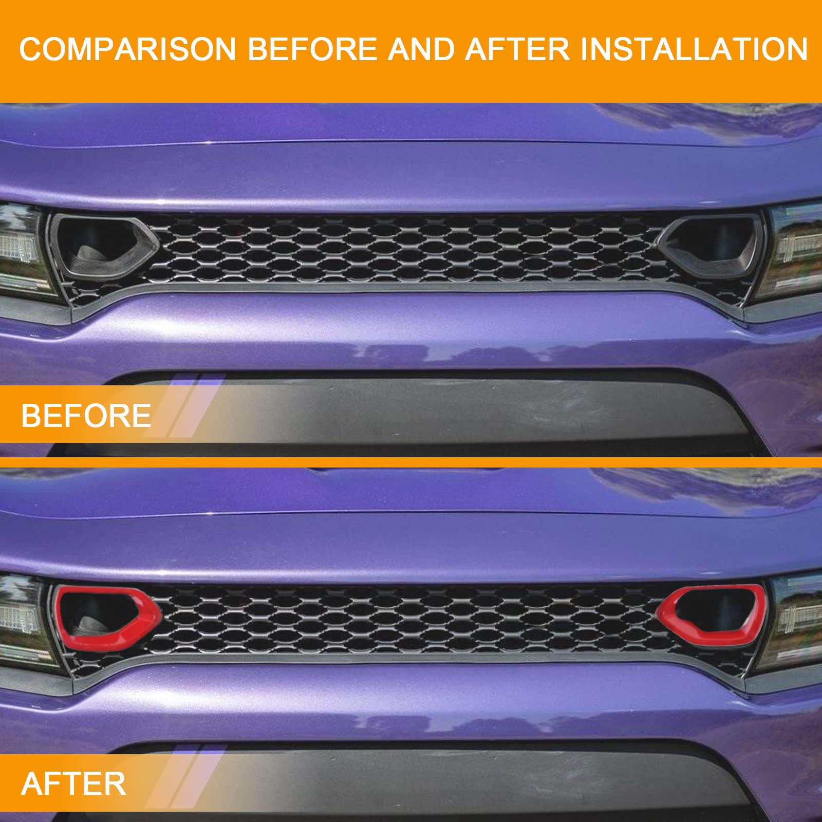 Hoolcar Red Front Bumper Center Grill Cover Trim for 2015-2021 Dodge Charger R/T Scat Pack | Exterior Car Accessories | Perfect for Customization & Car Shows