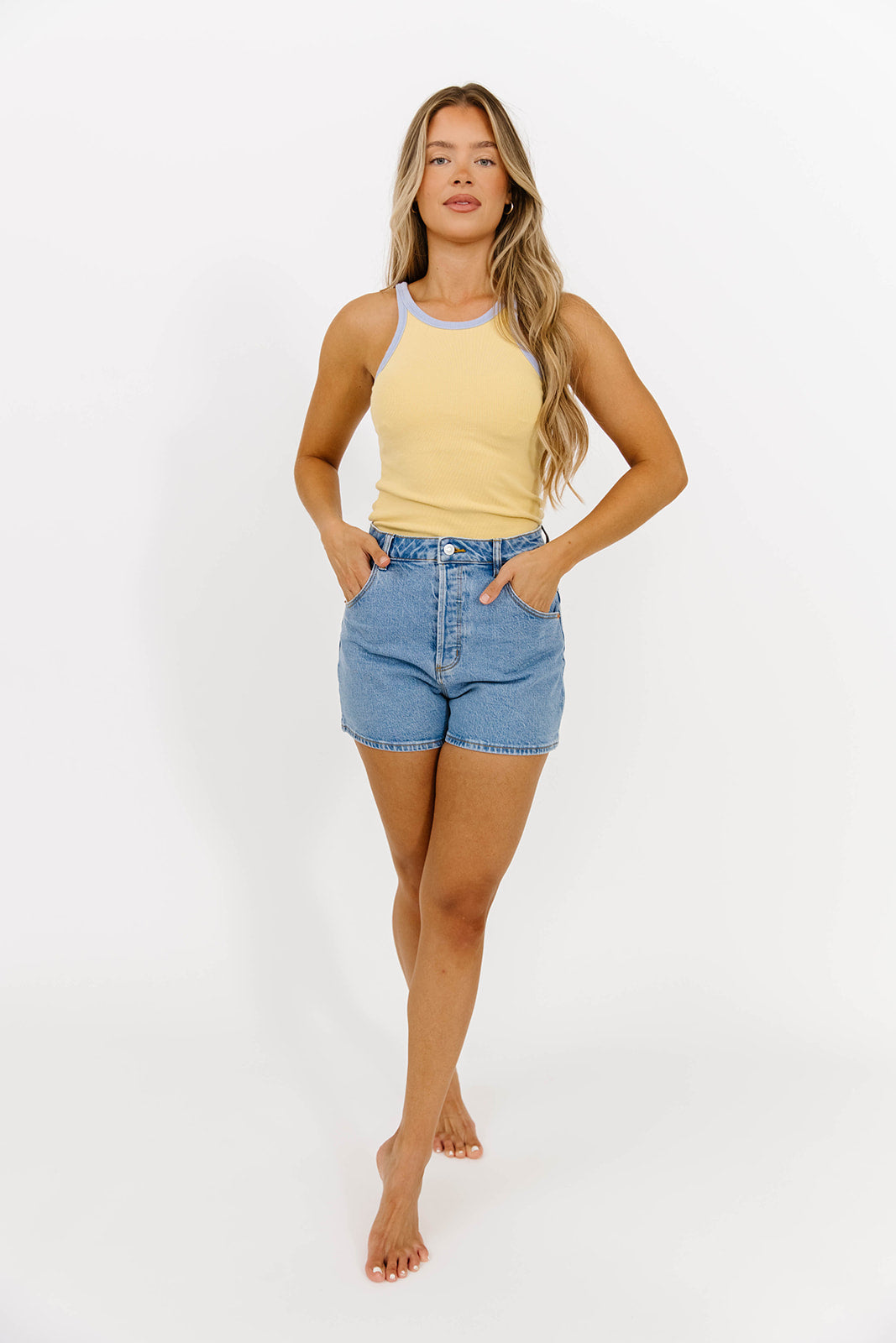Landry Ringer Tank Top in Mustard - Women's Vintage Style Sleeveless Shirt for Summer, Casual Wear & Layering