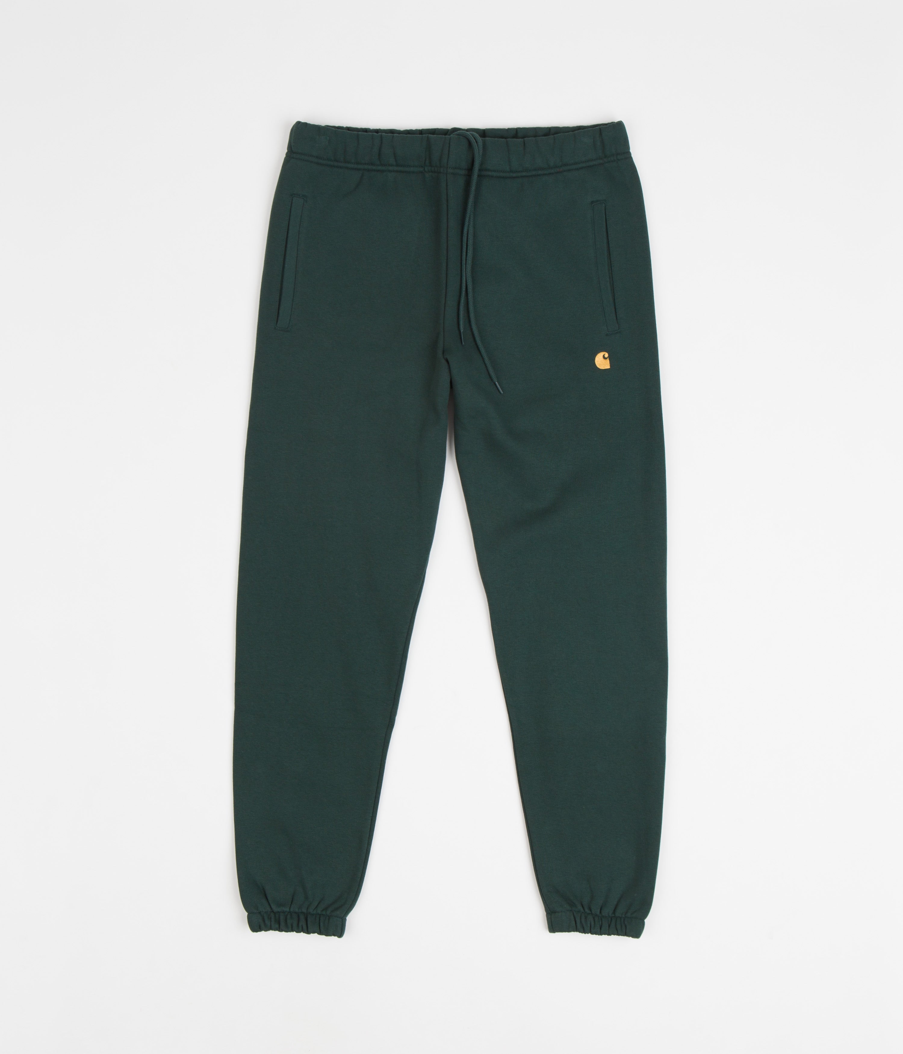 Carhartt Chase Sweatpants for Men - Comfortable Fleece-Lined Joggers in Juniper Green & Gold | Perfect for Work, Gym & Casual Wear