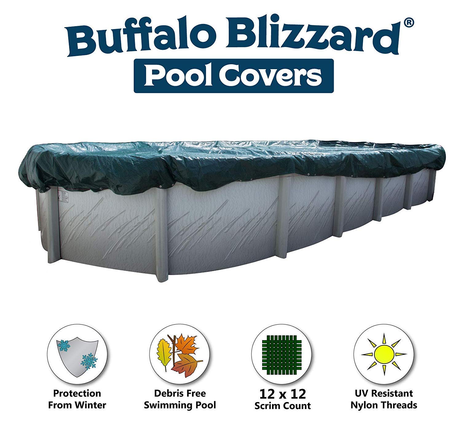 Buffalo Blizzard 15x24 ft Oval Above Ground Pool Cover - Heavy Duty Winter Swimming Pool Cover with UV Protection | Green/Black Reversible Design | Shields from Leaves, Snow & Debris | Perfect for Winter Pool Protection & Seasonal Maintenance