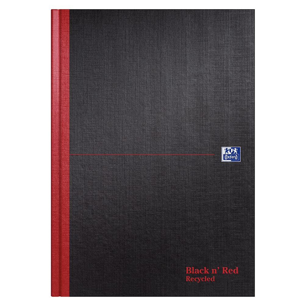 Oxford Black n' Red A4 Hardback Casebound Recycled Notebook - Ruled 192 Pages, Eco-Friendly Writing Journal for Office, School & Note Taking, 1 Notebook
