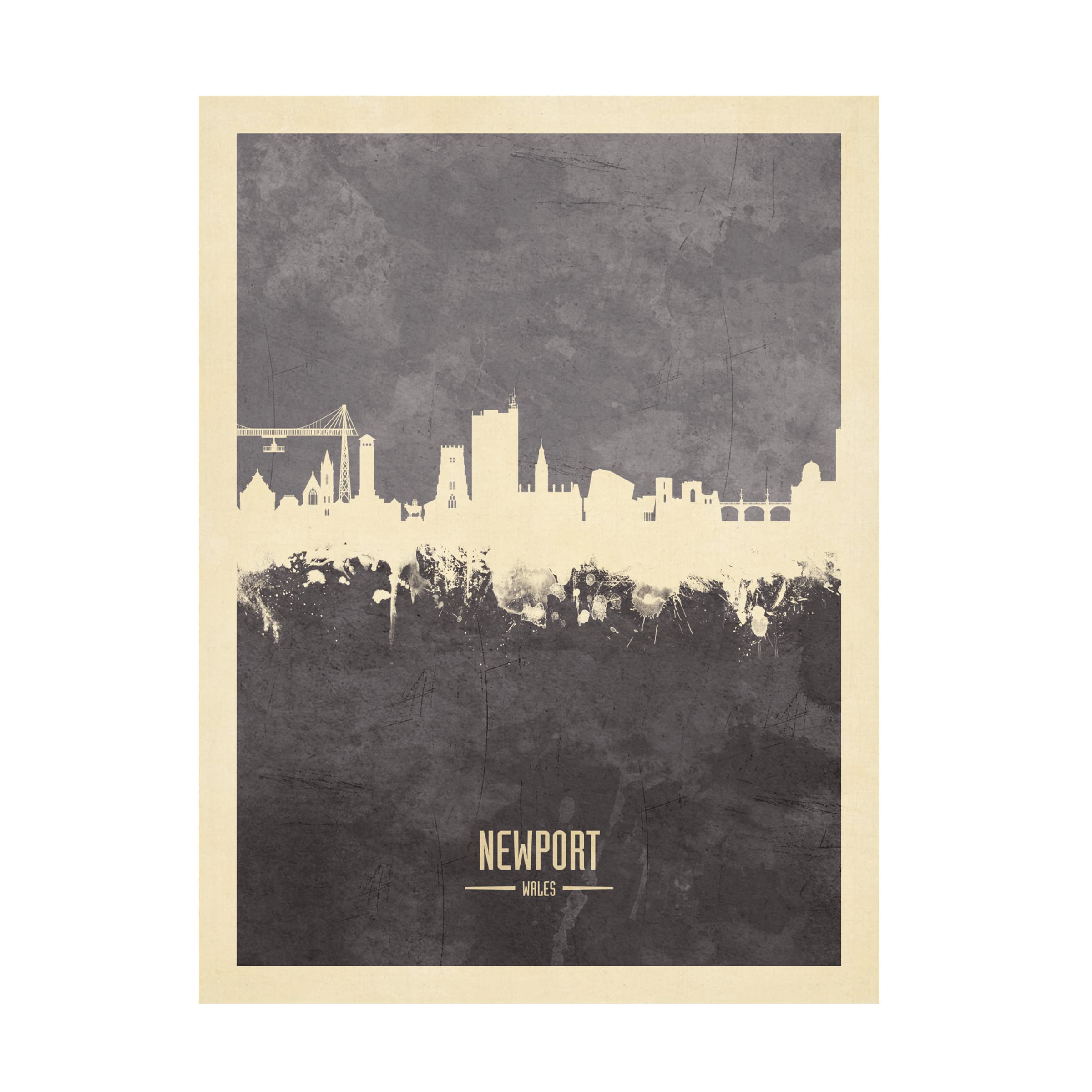 Michael Tompsett Newport Wales Skyline Gray Canvas Art Print - Modern Coastal Wall Decor for Living Room, Bedroom & Office