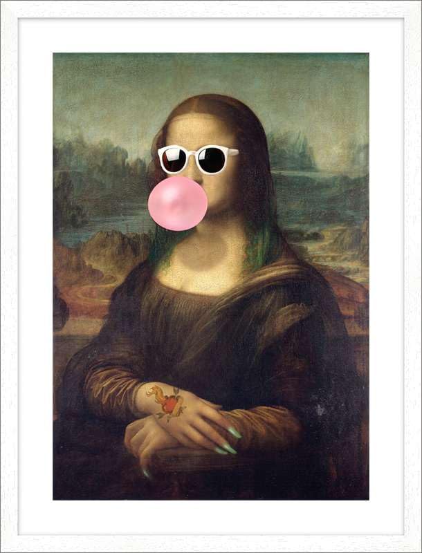 Funky Pop Art Print - Matt Spencer Leisure Time Mona Lisa Framed Canvas with White Border - Perfect for Home Decor, Office & Cafe Wall Art