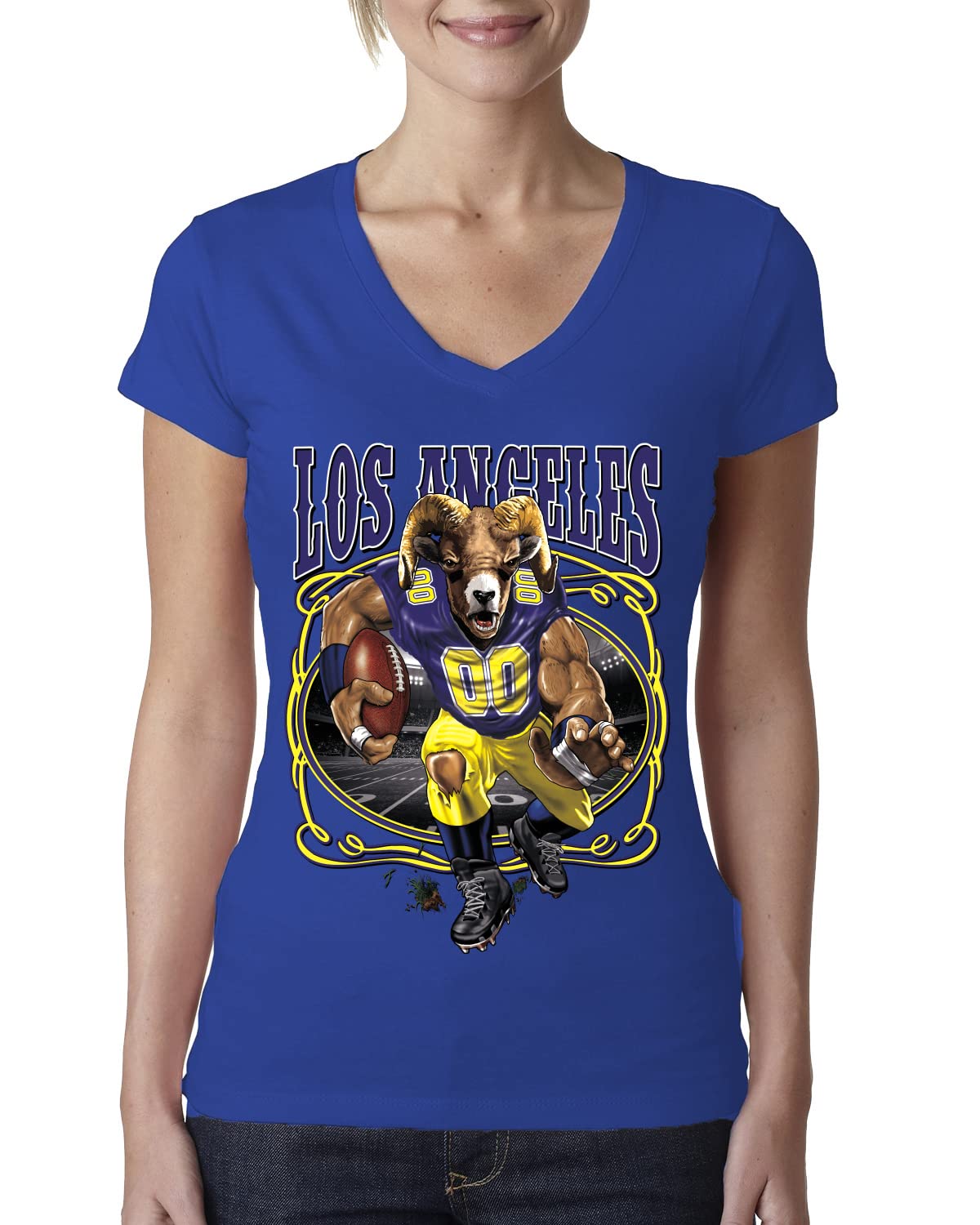 Wild Bobby Los Angeles Fans Women's V-Neck T-Shirt | Fantasy Football Sports Tee | Junior Fit Comfort | Perfect for Game Day & Casual Wear