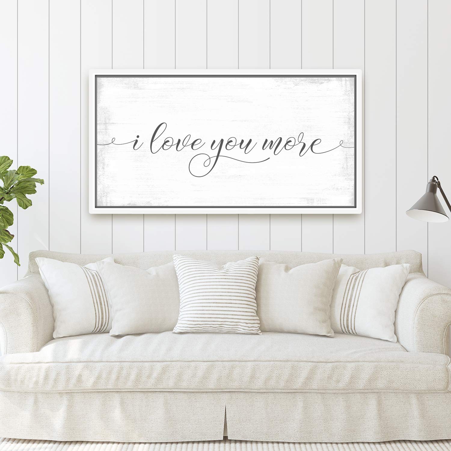 I Love You More Sign - 20x40 White Framed Canvas Wall Art - Ready to Hang Home Decor for Living Room, Bedroom & Wedding Gifts