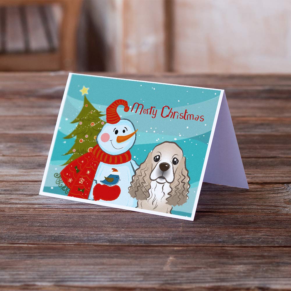 Snowman with Cocker Spaniel Greeting Cards - Pack of 8 Blank A7 Note Cards (5x7 inches) with Envelopes - Whimsical Winter Holiday Cards for Christmas, Thank You Notes & Special Occasions