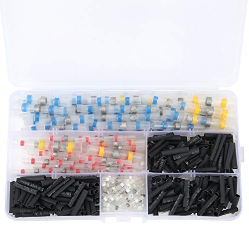 FTVOGUE 300pcs Waterproof Solder Seal Ring Connectors with Heat Shrink Tubing - Electrical Wire Splice Kit for Marine, Automotive & DIY Projects