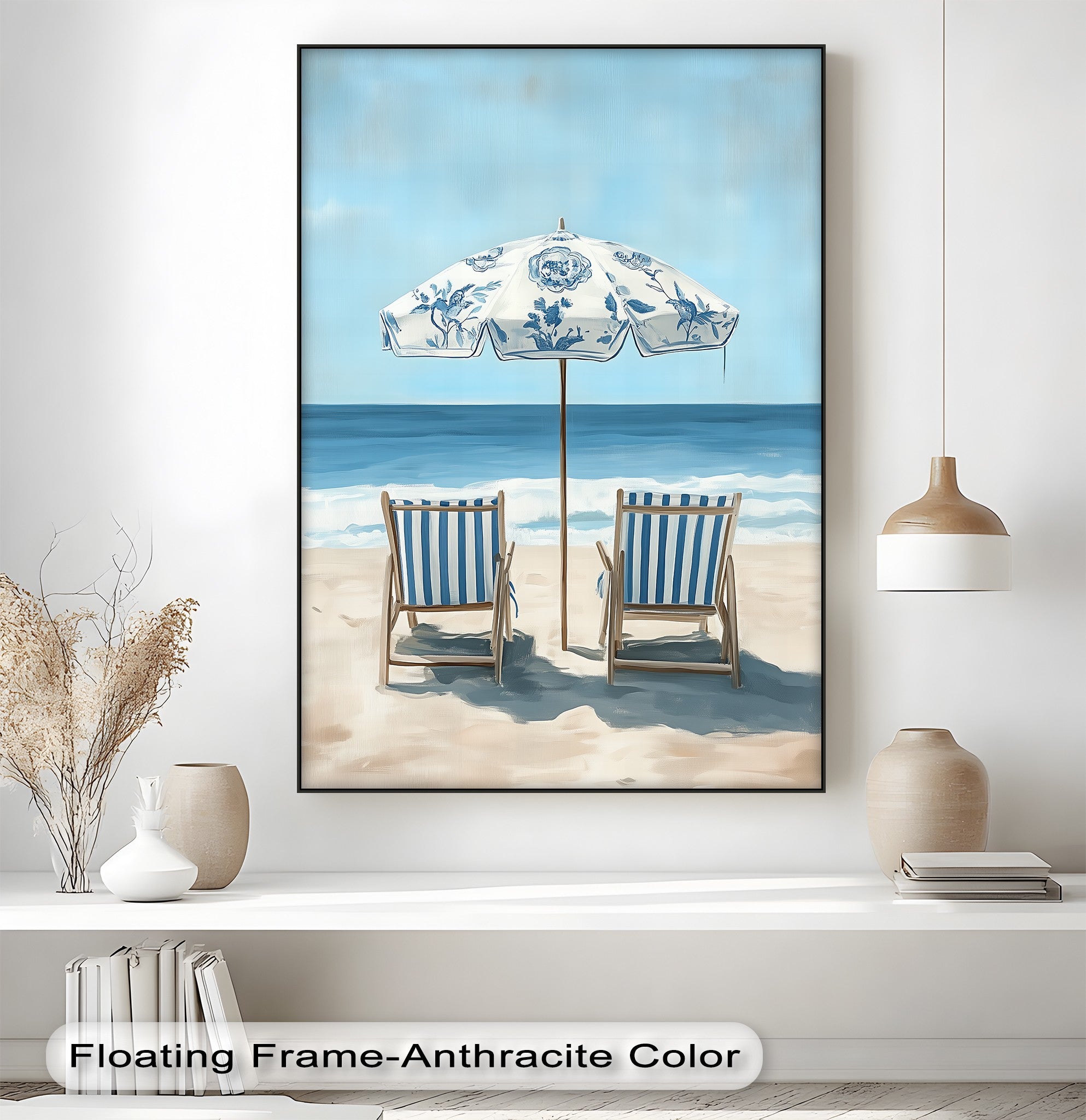 Blue Striped Beach Chairs Canvas Wall Art - Coastal Decor for Living Room, Bedroom & Office - Perfect Beachfront Home Decor & Gift Idea