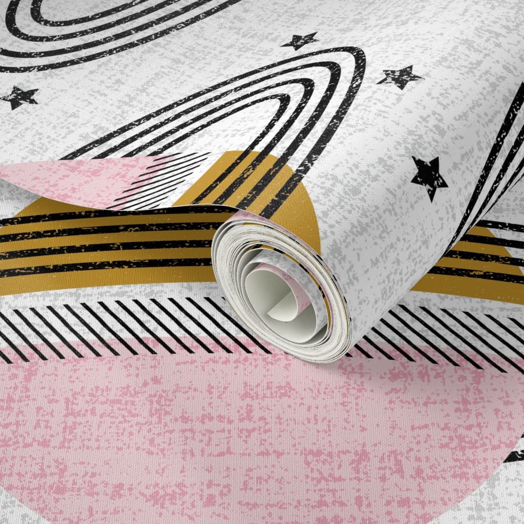 Self-Adhesive Removable Wallpaper - 9ft x 2ft Space Planets Design, Mid-Century Modern Peel & Stick Wallpaper for Bedroom, Nursery, Office Decor | Spoonflower