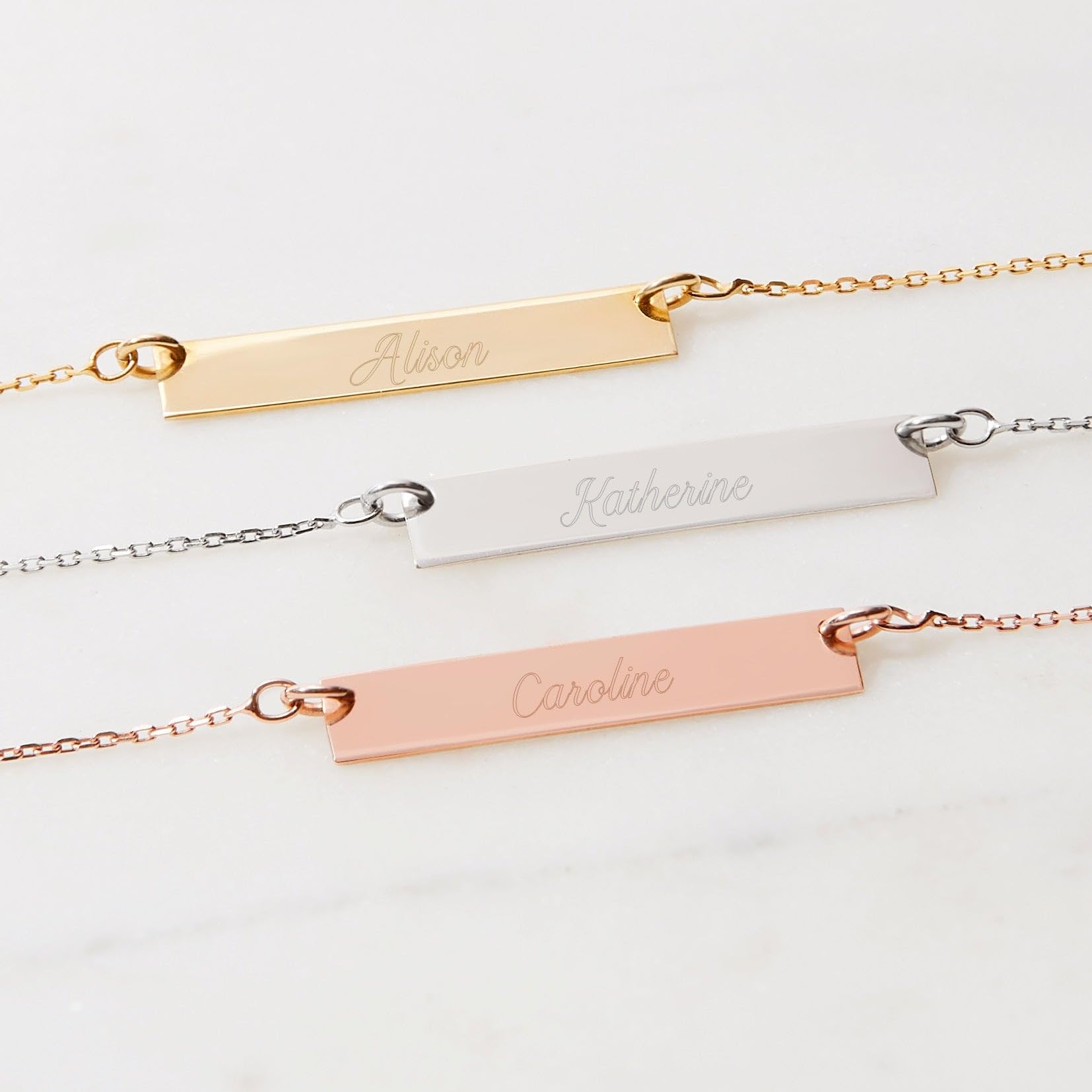 EVE'S ADDICTION Women's 925 Sterling Silver Personalized Engraved Name Bar Necklace - 16