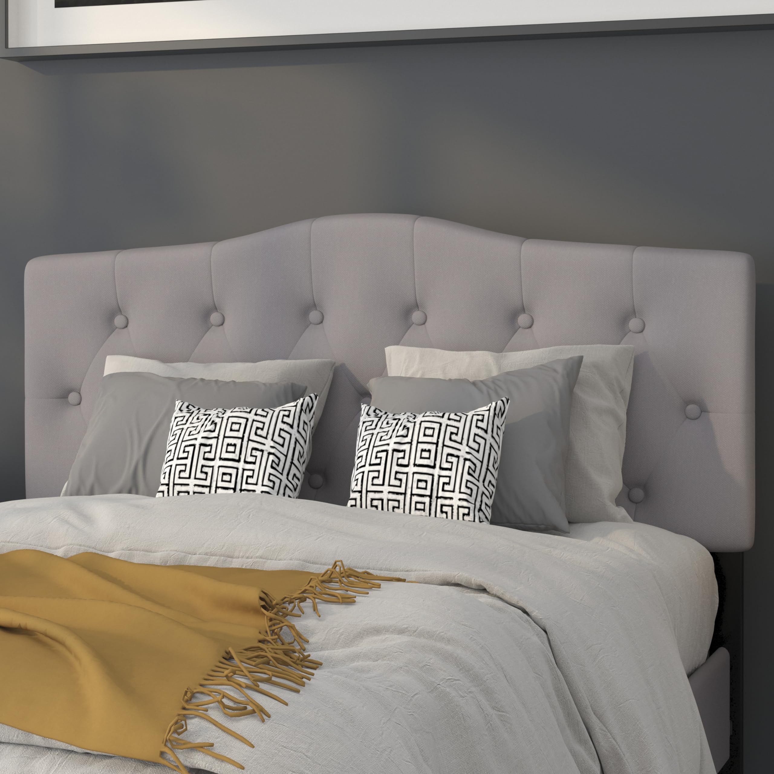 Flash Furniture Cambridge Tufted Upholstered Full Size Headboard - Light Gray Fabric for Bedroom Decor & Modern Bed Frame Enhancement