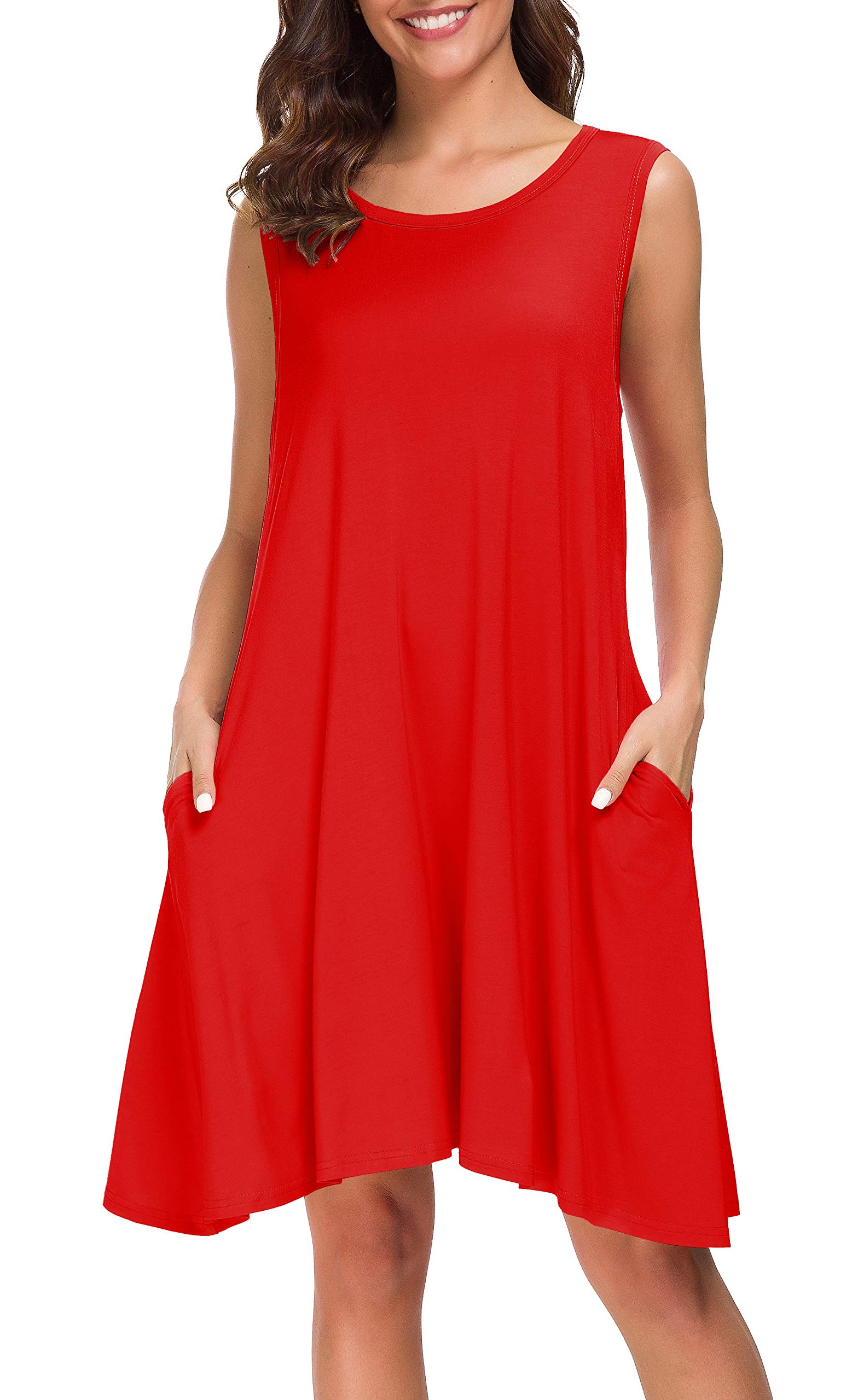 Afibi Women's Sleeveless Casual T-Shirt Dress - Loose Fit Summer Beach Cover Up Tank Dress for Vacation, Pool Party & Outdoor Activities