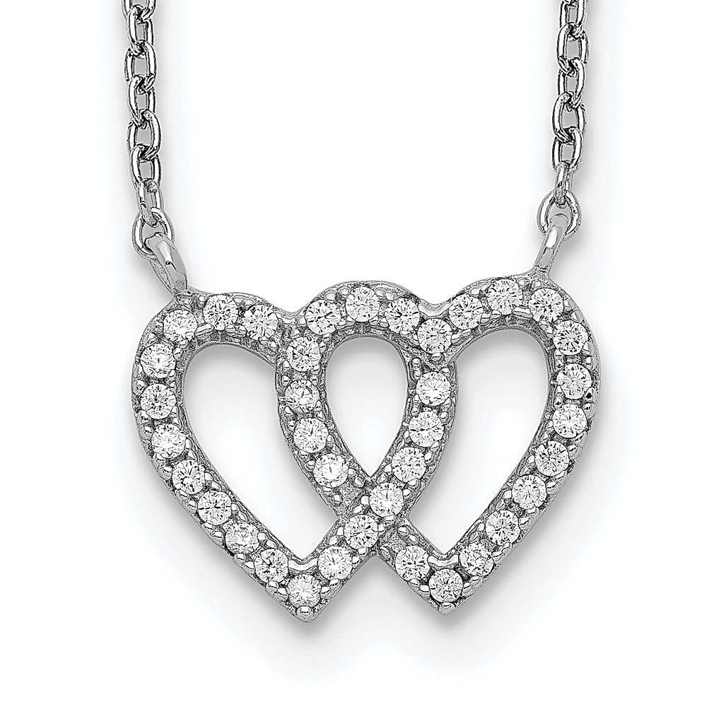 925 Sterling Silver Interconnected Double Heart Pendant Necklace with Cubic Zirconia | 16.5 Inch Chain + 1 Extension | Elegant Love Jewelry for Women | Perfect Gift for Her | Valentine's Day, Anniversary & Romantic Occasions