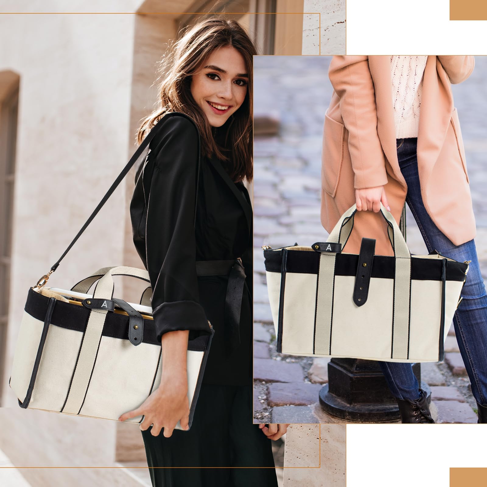 Stylish Large Canvas Tote Bag for Women with Multiple Compartments & Pockets - Durable Teacher Bag & Travel Tote - Perfect for Work, School, Shopping & Beach Trips