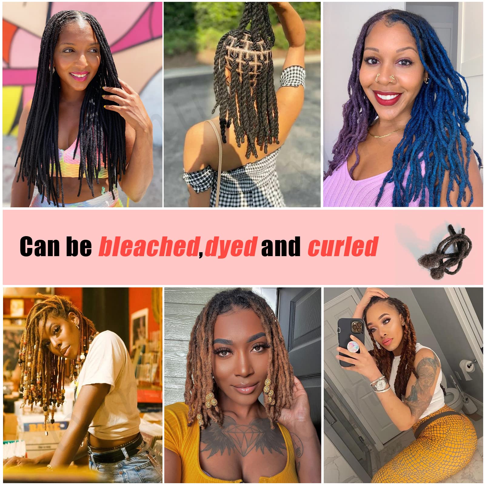 60 Strands Permanent Loc Extensions Human Hair - 0.4cm Width 8 Inch Full Handmade Dreadlocks - Soft Natural Black Dreads for Men, Women & Kids - Dyeable, Bleachable & Curlable - Perfect for Protective Styling, Cosplay & Everyday Wear