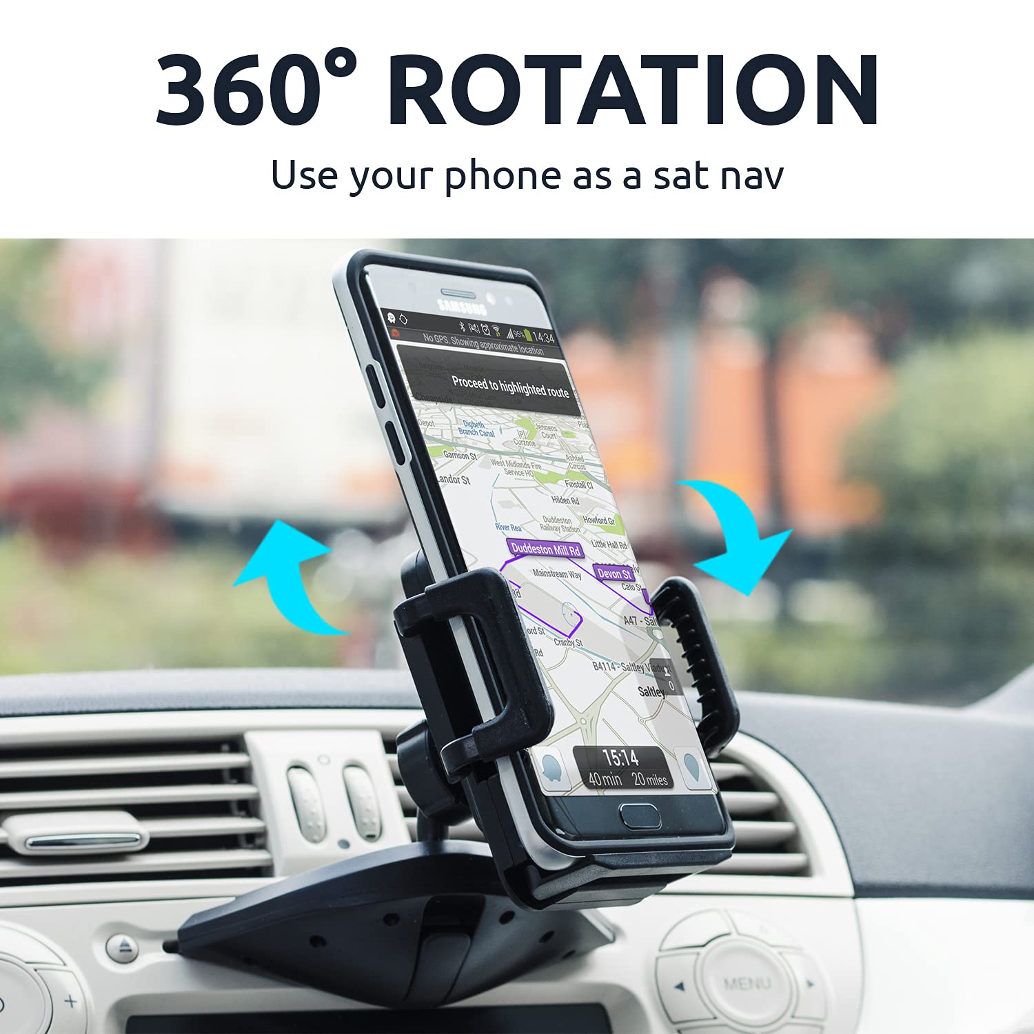 Universal CD Slot Phone Mount for Car - 360° Rotatable CD Player Phone Holder - Compatible with iPhone, Samsung, Sony & More - Olixar Car Accessories - Perfect for Hands-Free Navigation & Music Playback
