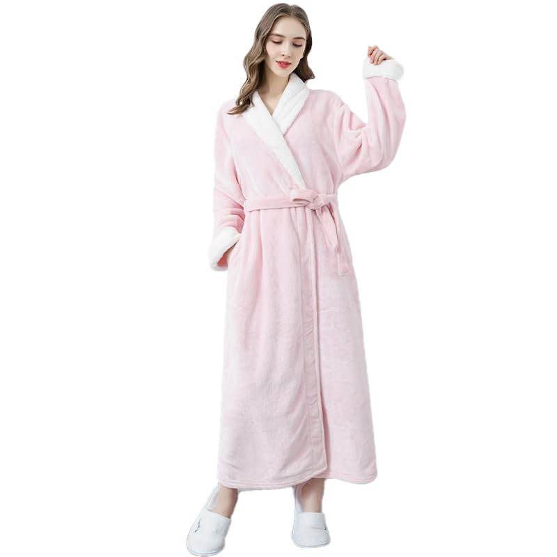 Oksun Women's Plush Fleece Long Robe - Soft Flannel Warm Bathrobe for Winter, Full Length Cozy Housecoat & Sleepwear Nightgown - Perfect for Lounging, Spa Days and Cold Weather Comfort