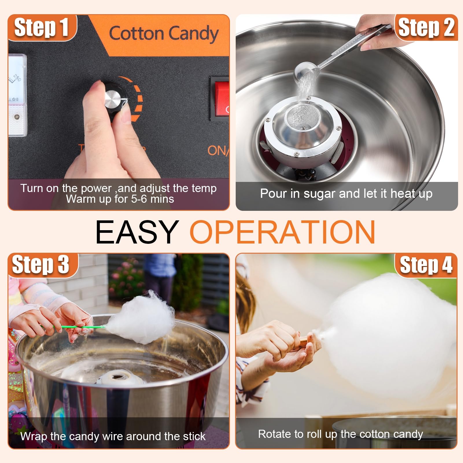 110V Commercial Electric Cotton Candy Machine - Candy Floss Maker for Home, Carnival, Kids Birthday & Family Parties - Includes Bowl & Spoon - Perfect for Events, Fairs, and Sweet Treats at Home