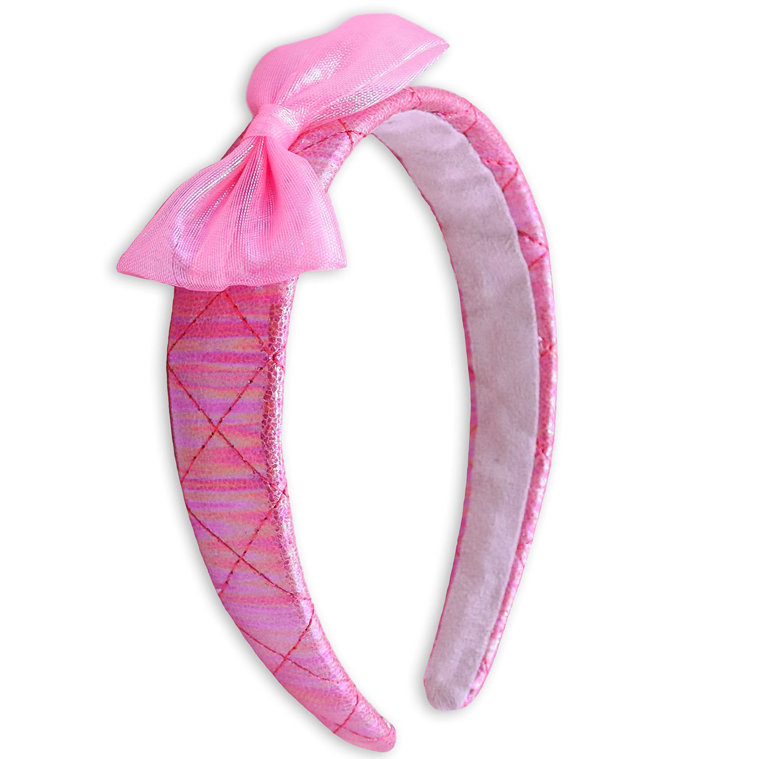 Sparkly Pink Bow Headband for Girls - Iridescent Wide Hair Band for Kids & Toddlers | Cute Quilted Hair Accessories for Parties, School & Everyday Wear