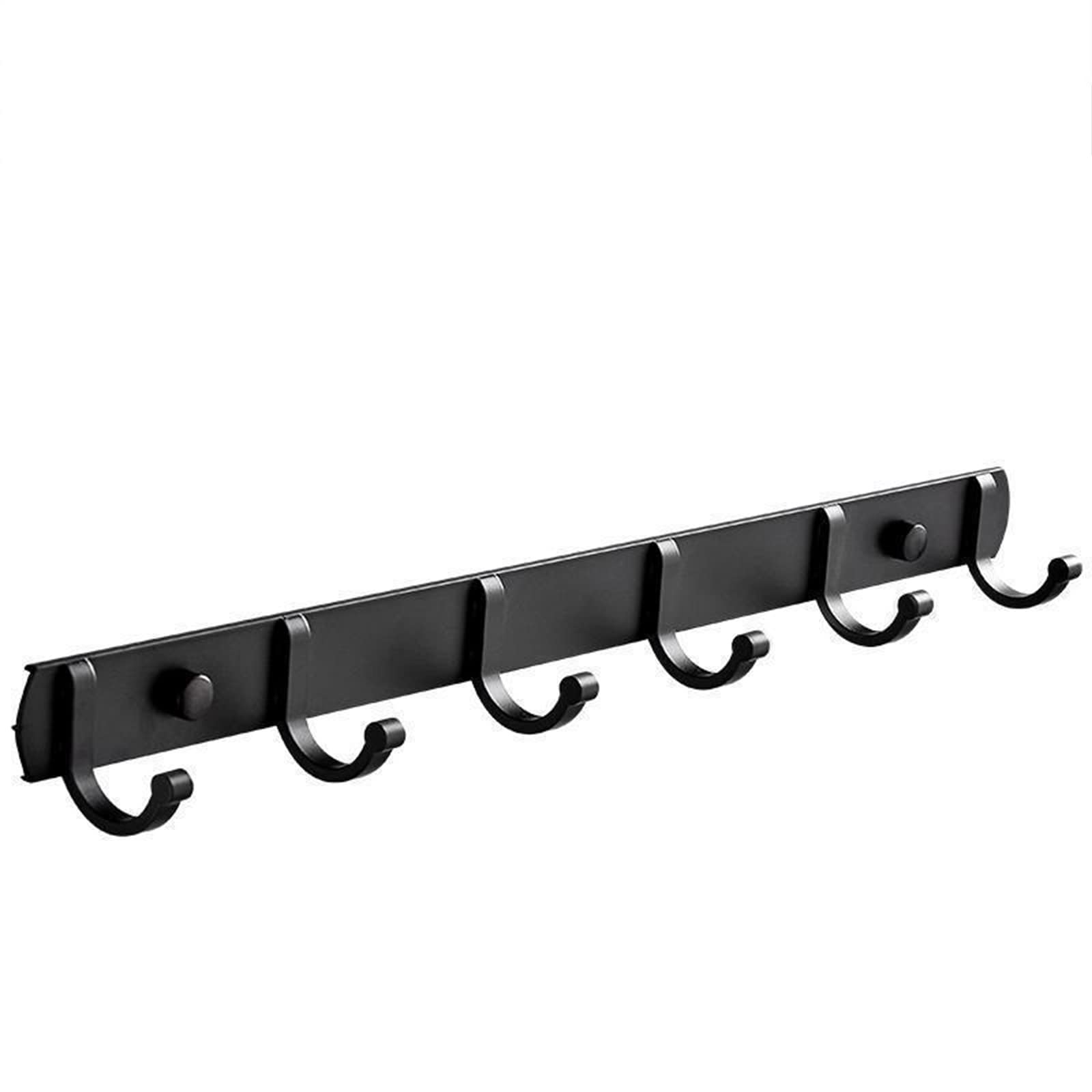 Sturdy Black Aluminum Wall Mount Kitchen Rail with 5 Hooks - Space Saving Pot & Pan Organizer, Utensil Storage Rack for Pots, Pans, Spoons & Cooking Tools - Perfect for Small Kitchens, RVs & Apartments