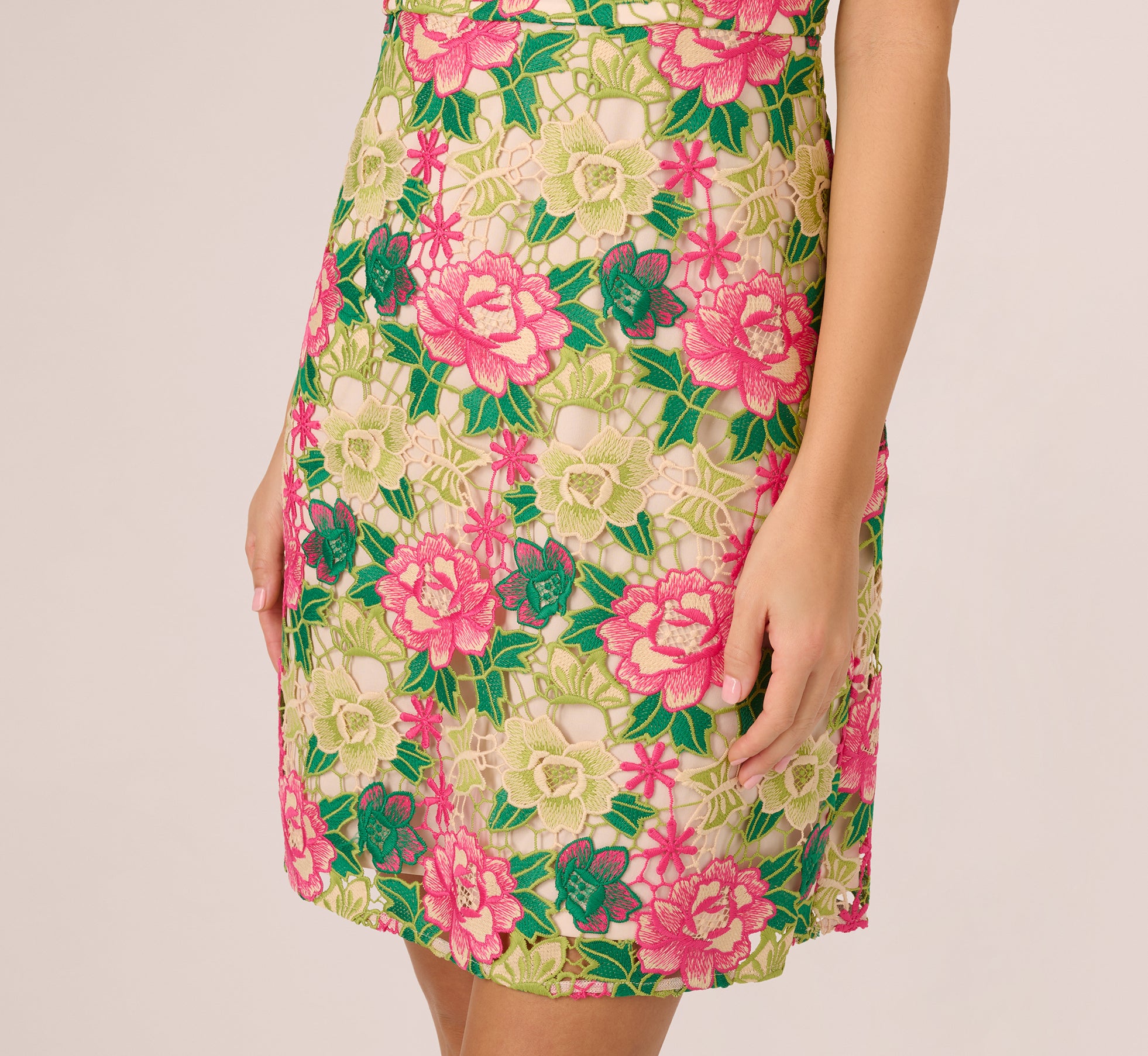 Floral Embroidery Sleeveless Short Sheath Dress - Pink & Green Summer Dress for Women | Perfect for Beach Vacations, Garden Parties & Casual Outings