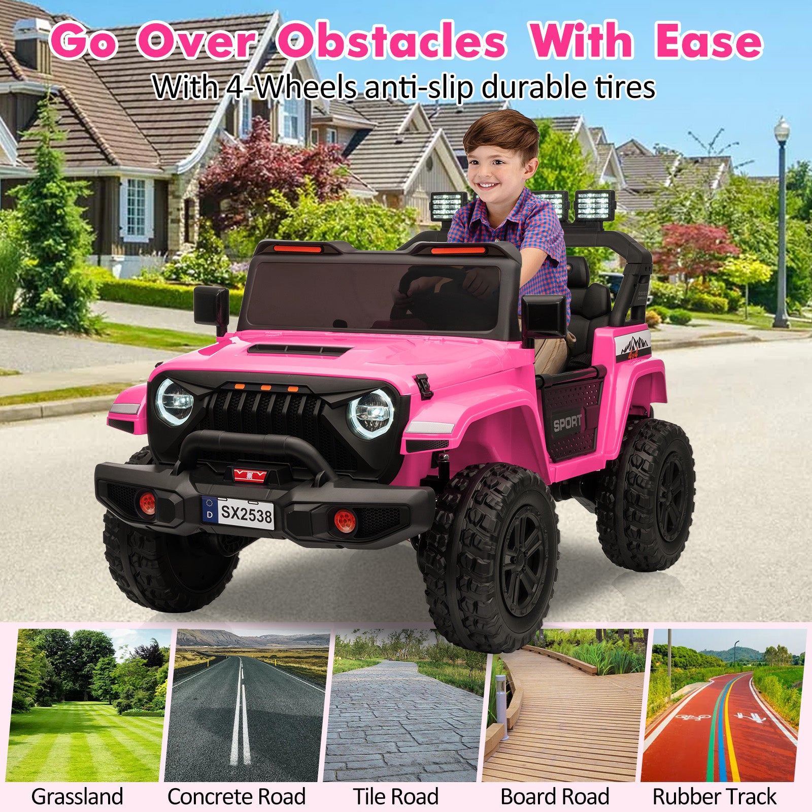 GARVEE 24V 4WD Kids Electric Ride On Car with Remote Control - 2 Seater Adjustable Footwell Truck, 3 Speed Modes, LED Lights & Bluetooth (Pink) | Perfect for Birthday Gifts, Outdoor Play & Family Fun