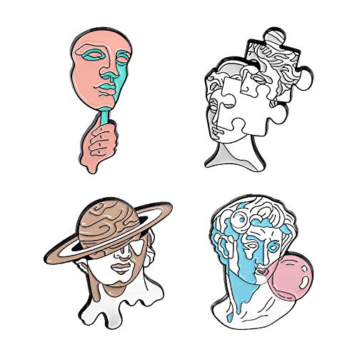 ROFARSO David Sculpture Enamel Pin Set - Vaporwave Aesthetic Brooch Pins, Mask & Puzzle Design Lapel Pins for Clothes, Backpacks, Hats & Bags - Unique Gift for Art Lovers | Perfect for Streetwear, Festival Outfits & Collectors