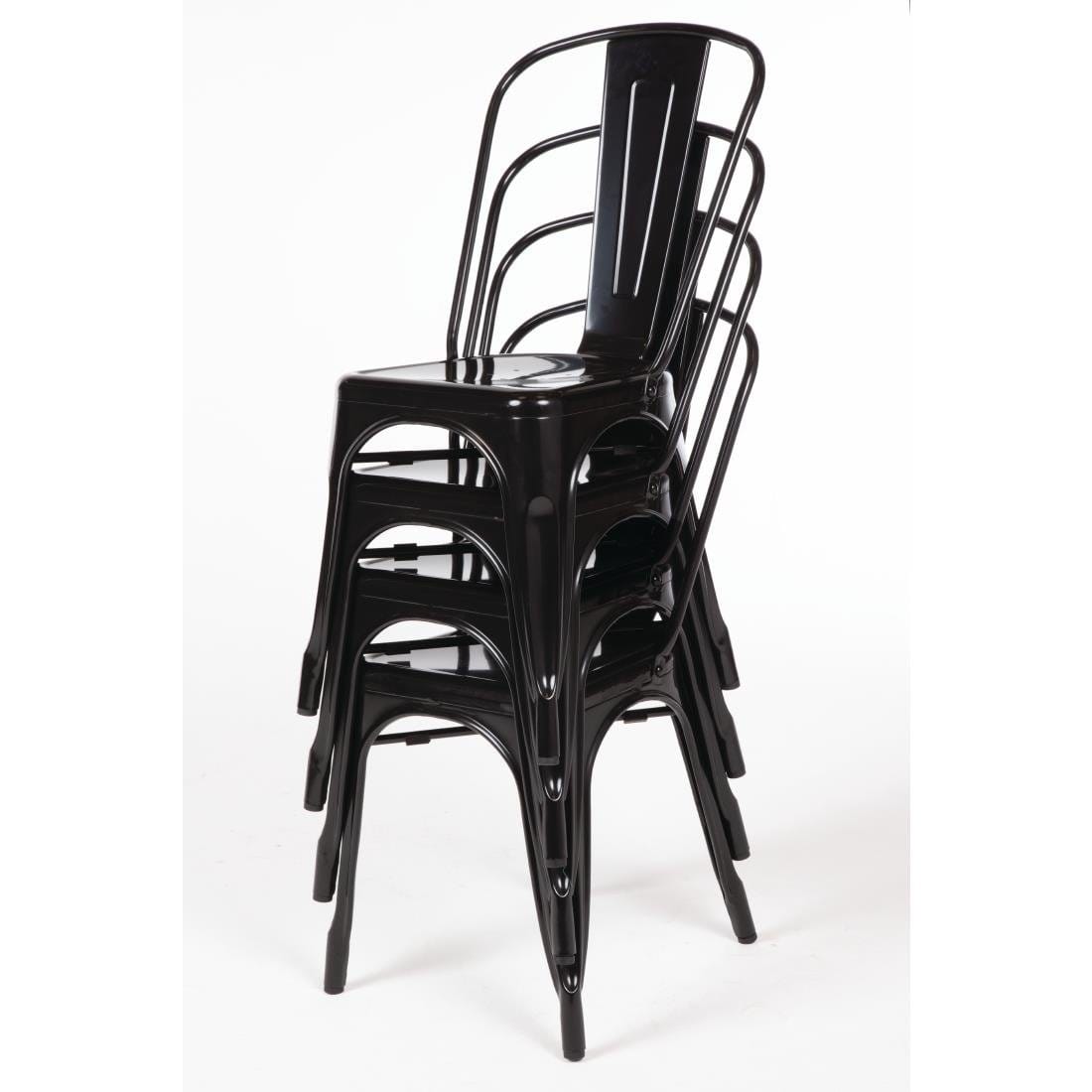 Bolero Black Steel Bistro Side Chair (Set of 4) - Modern Outdoor Dining Chairs for Patio, Garden, Restaurant & Cafe - Weather-Resistant Metal Chairs for Indoor & Outdoor Use