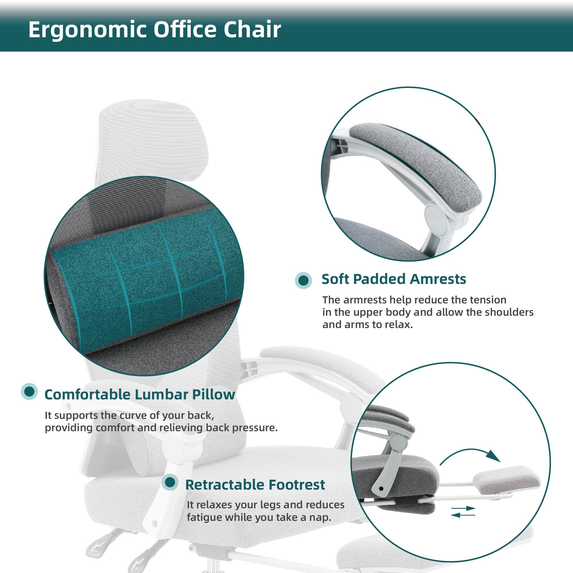 Ergonomic Office & Gaming Chair - High Back Mesh Computer Desk Chair with Lumbar Support, Adjustable Arms & Wheels - Comfortable Swivel Reclining Chair for Home Office, Gaming & Study - Perfect for Long Work Hours & Esports Sessions
