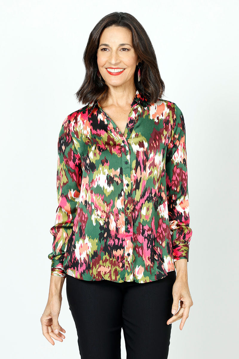 Cali Girls Abstract Ikat Button Down Shirt - Women's Stylish Printed Blouse for Casual Wear, Office & Date Night Outfits