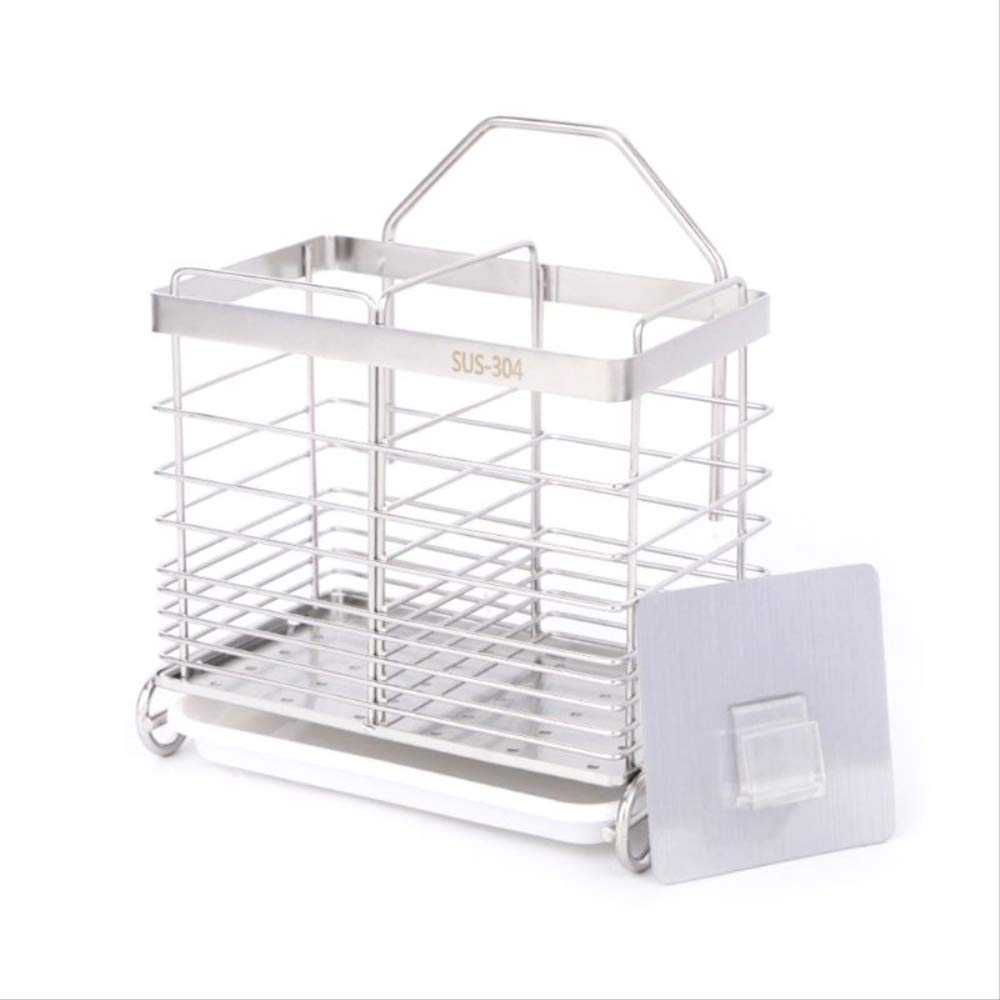 Stainless Steel Utensil Holder with Drainer - 2 Slot Square Cutlery Organizer for Spoons, Forks & Chopsticks | Kitchen Countertop Storage for Easy Drying & Organization