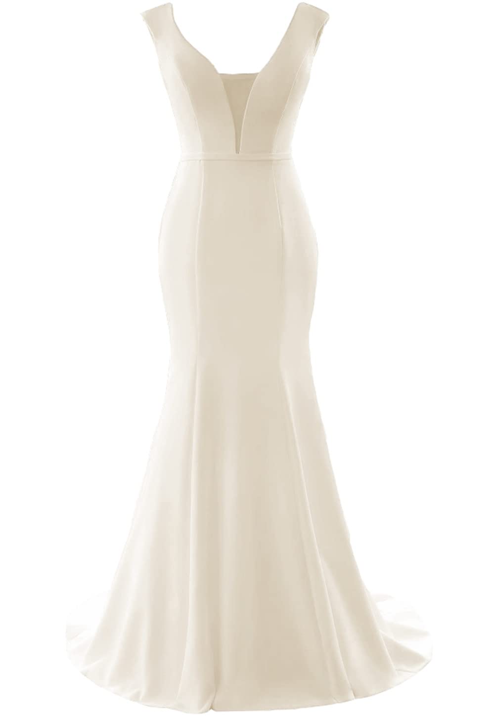 Elegant Ivory Mermaid Wedding Dress for Women - V-Neck Lace Up Back Bridal Gown | Perfect for Beach, Church & Formal Wedding Ceremonies