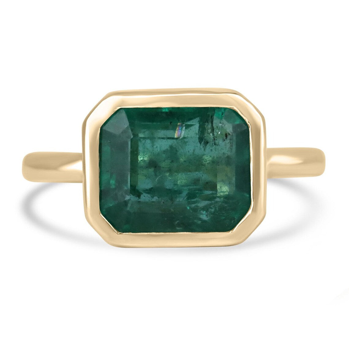 3.26ct Emerald Cut Solitaire Ring with Lush Green Bezel Set - Elegant Jewelry for Weddings, Anniversaries & Special Occasions