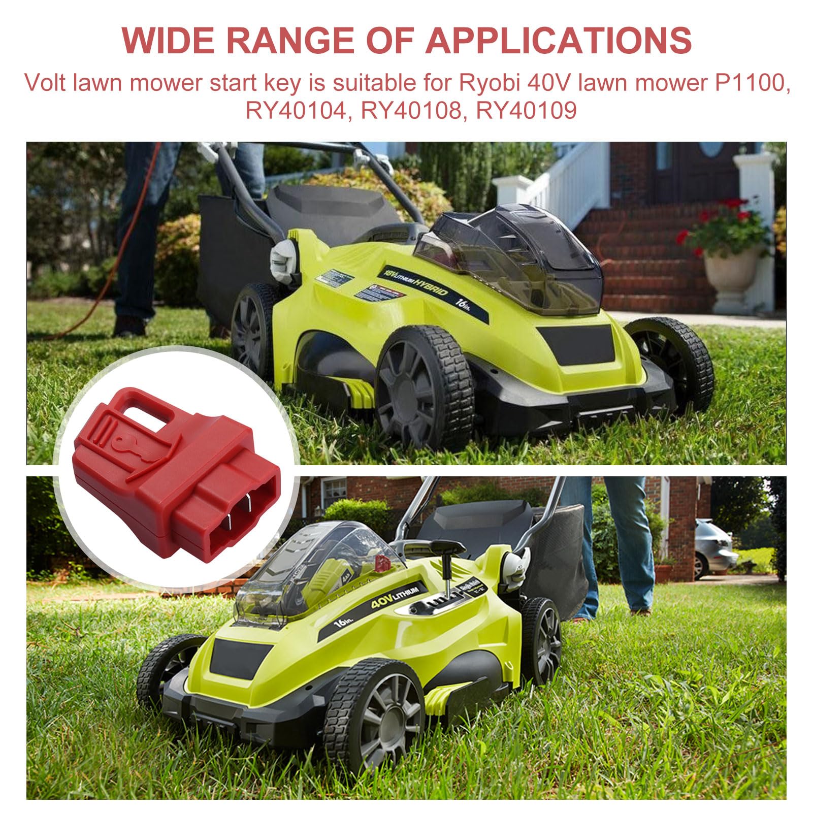 311280001 Start Key (Fuse Key) Replacement for Ryobi 40V Lawn Mower Models P1100, RY40104, RY40108, RY40109 - Compatible with Ryobi 40V Battery System | Perfect for Lawn Maintenance and Garden Care