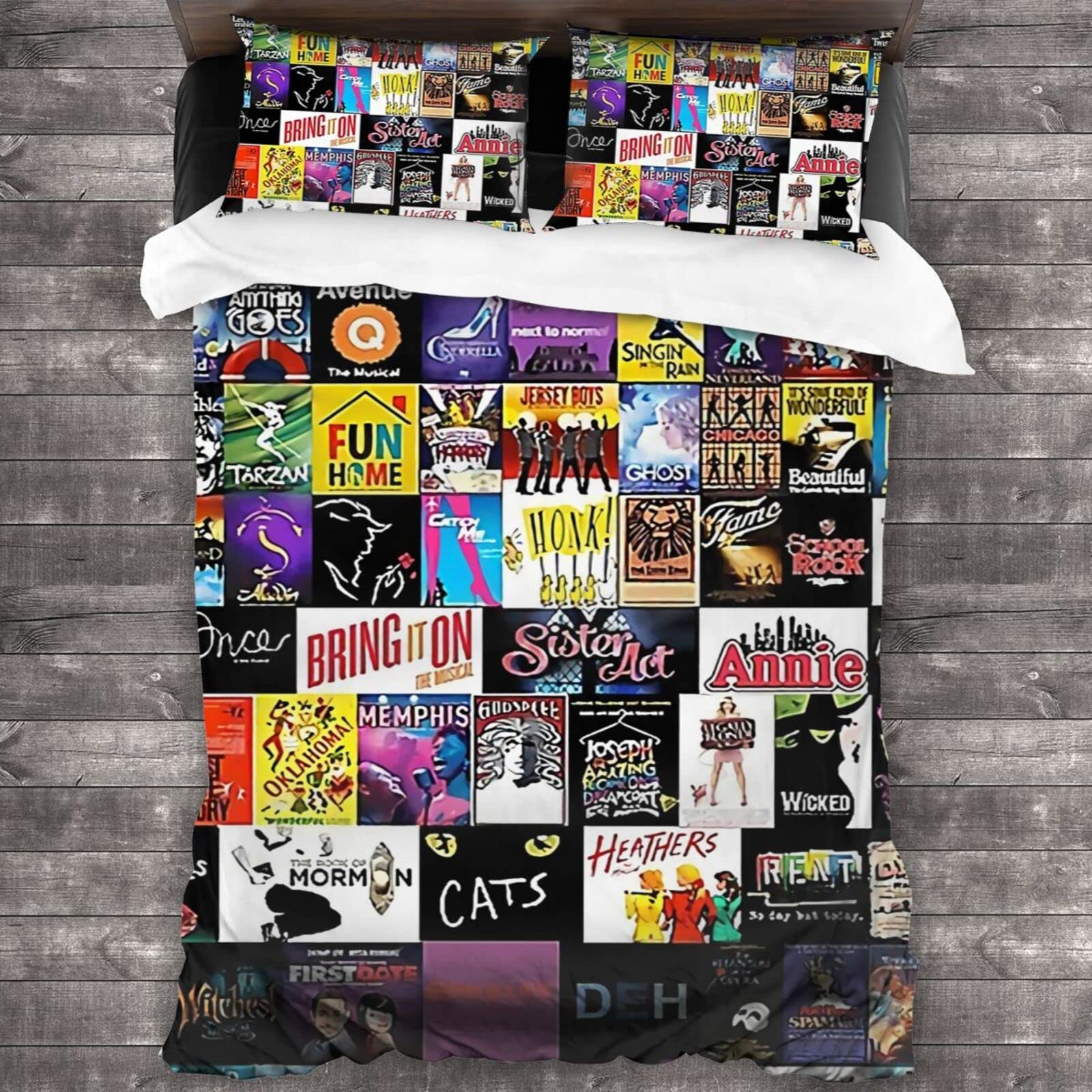 Tiusgo Broadway Musical Collage Quilt Set - Twin Size 3-Piece Comforter, Bedspread & Pillowcases - Lightweight Microfiber Bedding for All Seasons - Perfect for Dorm Rooms, Guest Beds & Themed Bedroom Decor