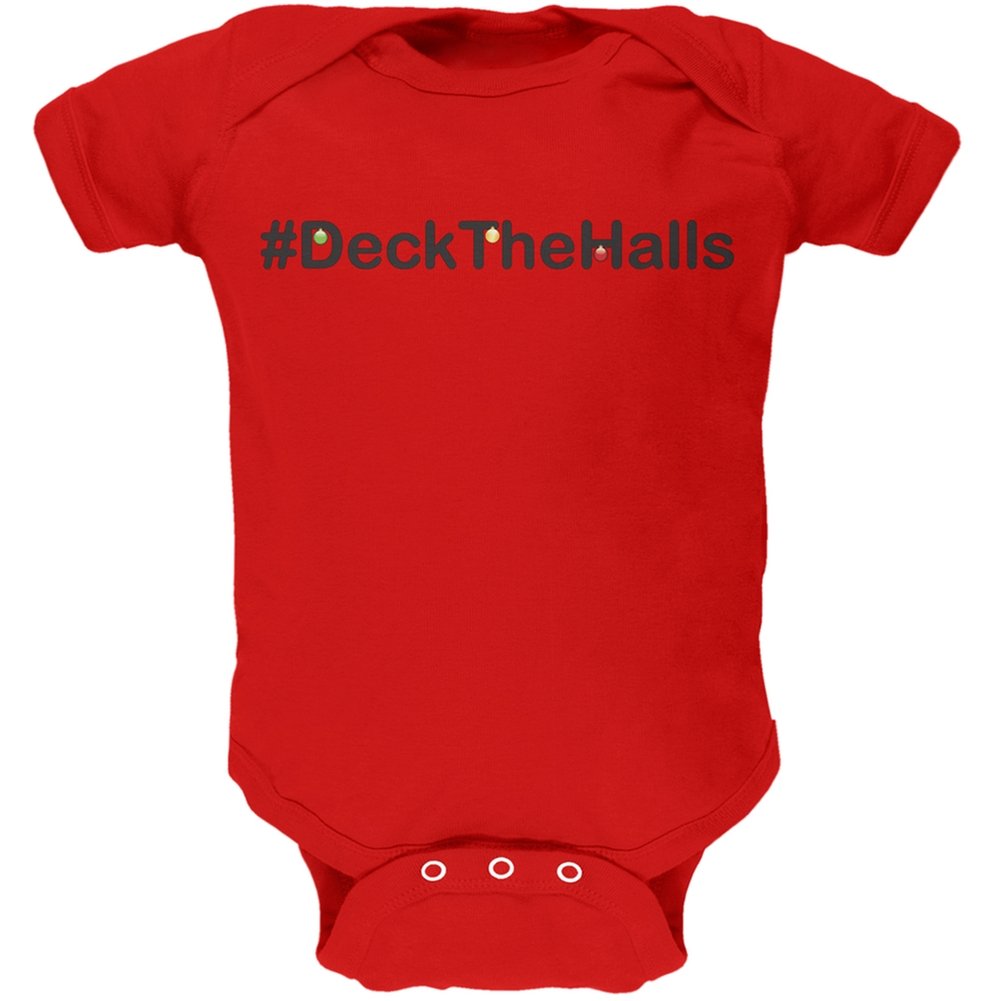 Old Glory Hashtag Deck The Halls Red Baby Bodysuit - 3-6 Months | Patriotic Christmas Outfit for Infants | Perfect for Holiday Photos & Family Gatherings