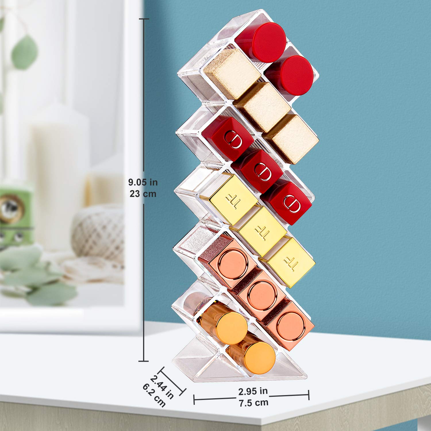 JessLab Acrylic Lipstick Organizer - 16 Slot Clear Lip Gloss & Makeup Storage Tower for Bathroom Vanity Countertop | Perfect for Cosmetic Display & Daily Beauty Routine Organization