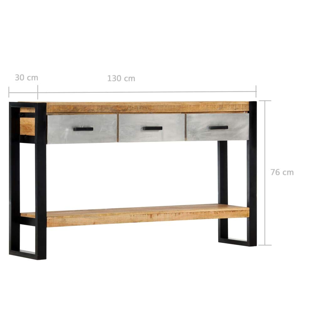 Industrial Console Table with 3 Drawers & Shelf - Solid Mango Wood Entryway Table, Side Table, Accent Table for Living Room, Hallway & Foyer (51.1