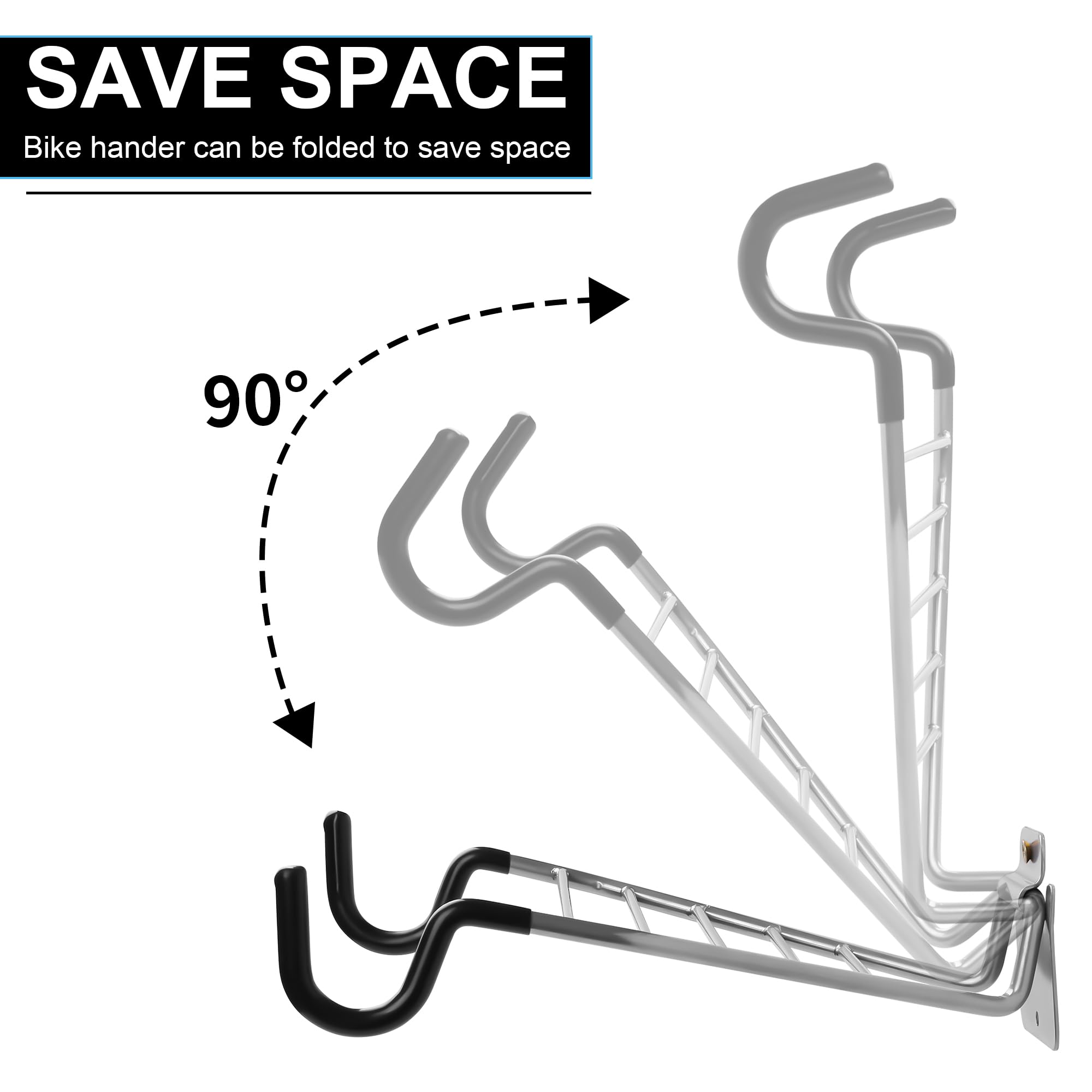 Wall Mount Bike Rack - Indoor Bicycle Storage Hook (Silver & Black) for Garage & Home
