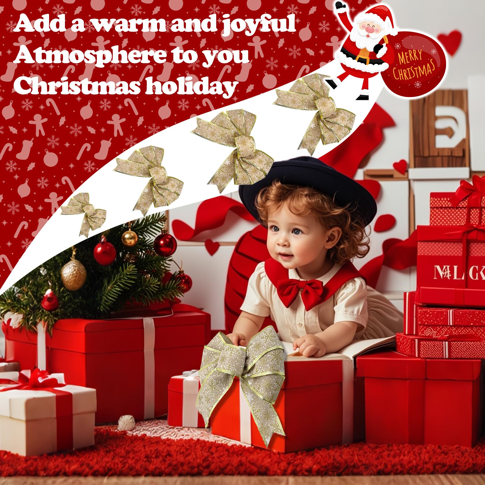 3 Pcs Large 10”×11” Christmas Bows for Wreaths, Presents & Decorations - Premium White Snow Bows for Xmas Tree, Gift Wrapping, Indoor & Outdoor Holiday Decorations