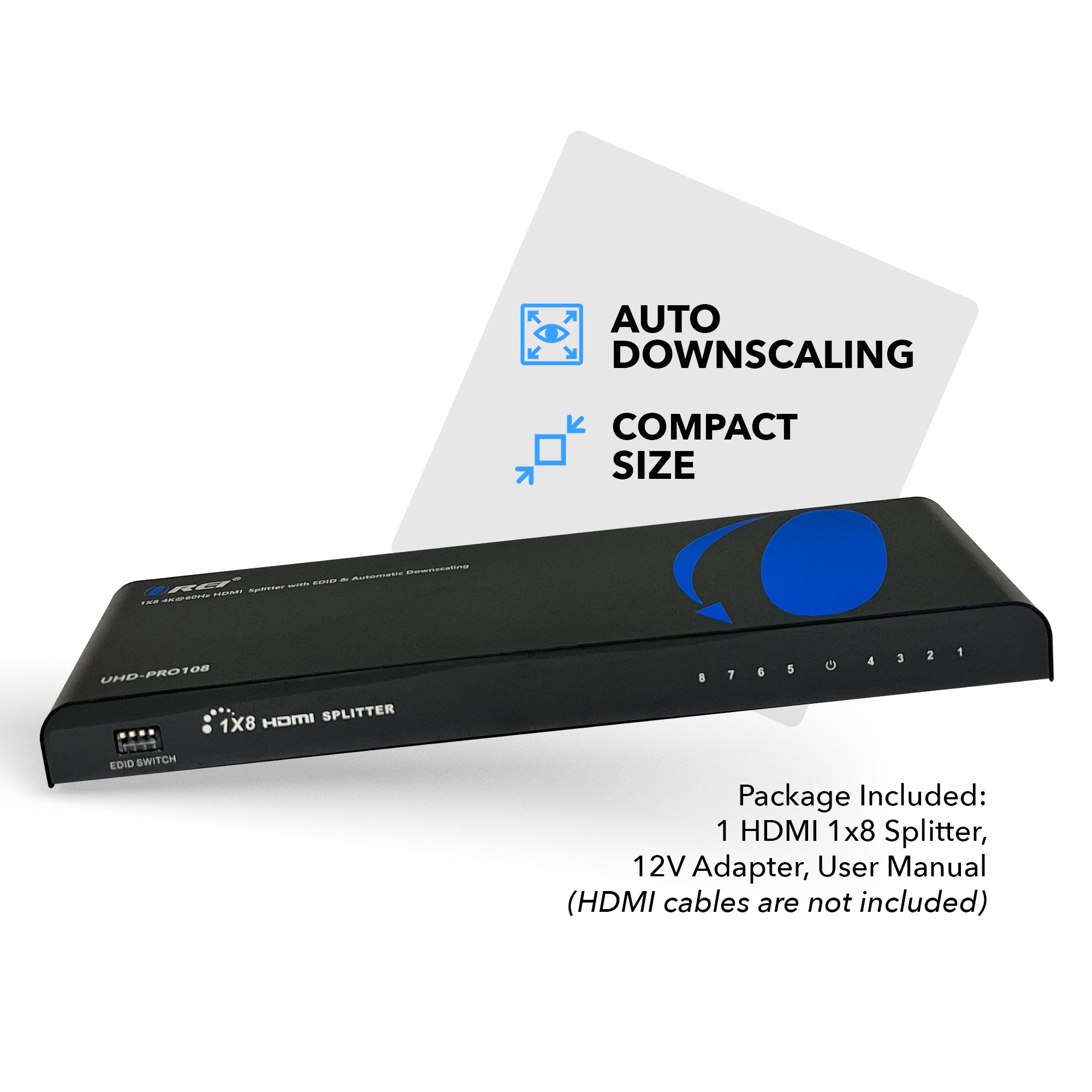 4K@60Hz 1x8 HDMI Splitter with Downscaler - 8 Port HDMI Distribution Amplifier for Home Theater, Gaming & Conference Room Setup