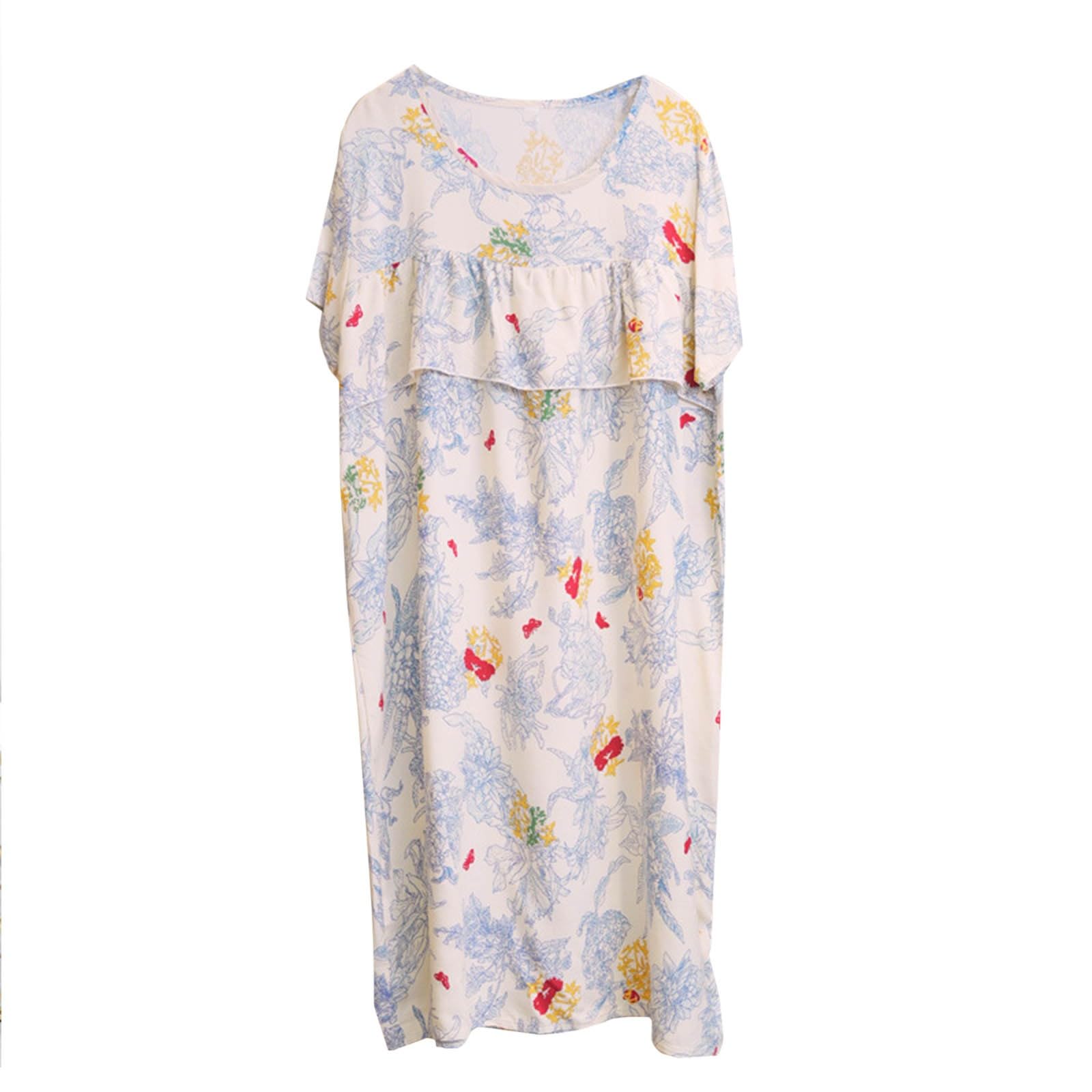 Black Friday Early Deals: Women's Cotton Nightgown Sleepwear - Short Sleeve Casual Print Sleep Dress, Loose Fit Summer Nightshirt | Perfect for Lounge Wear, Sleepovers & Cozy Evenings
