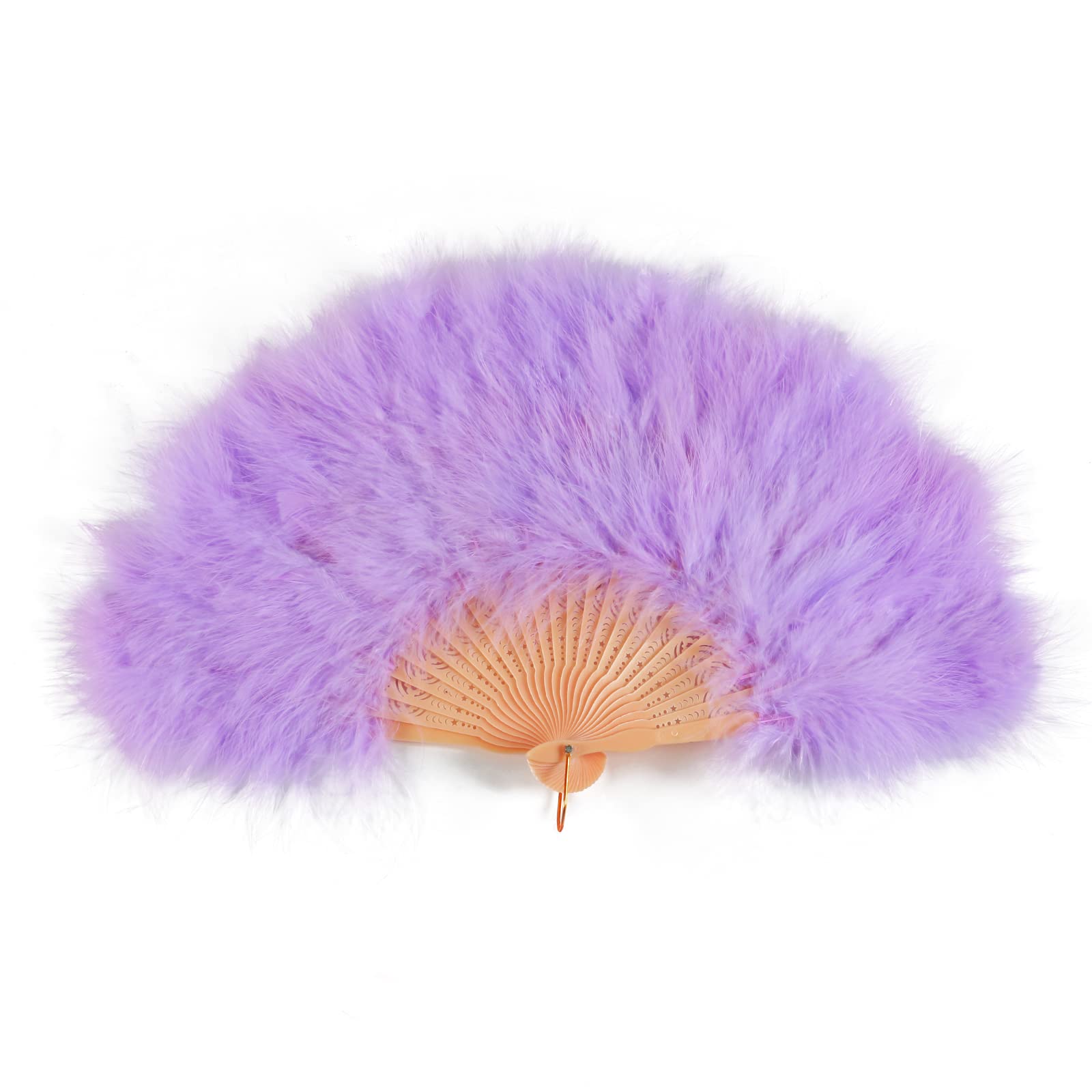 Vintage 1920s Marabou Feather Hand Fan - Purple Folding Handheld Fan for Costume, Dance, Wedding & Halloween Parties | Great for Photo Shoots, Themed Events & Vintage Style Dressing