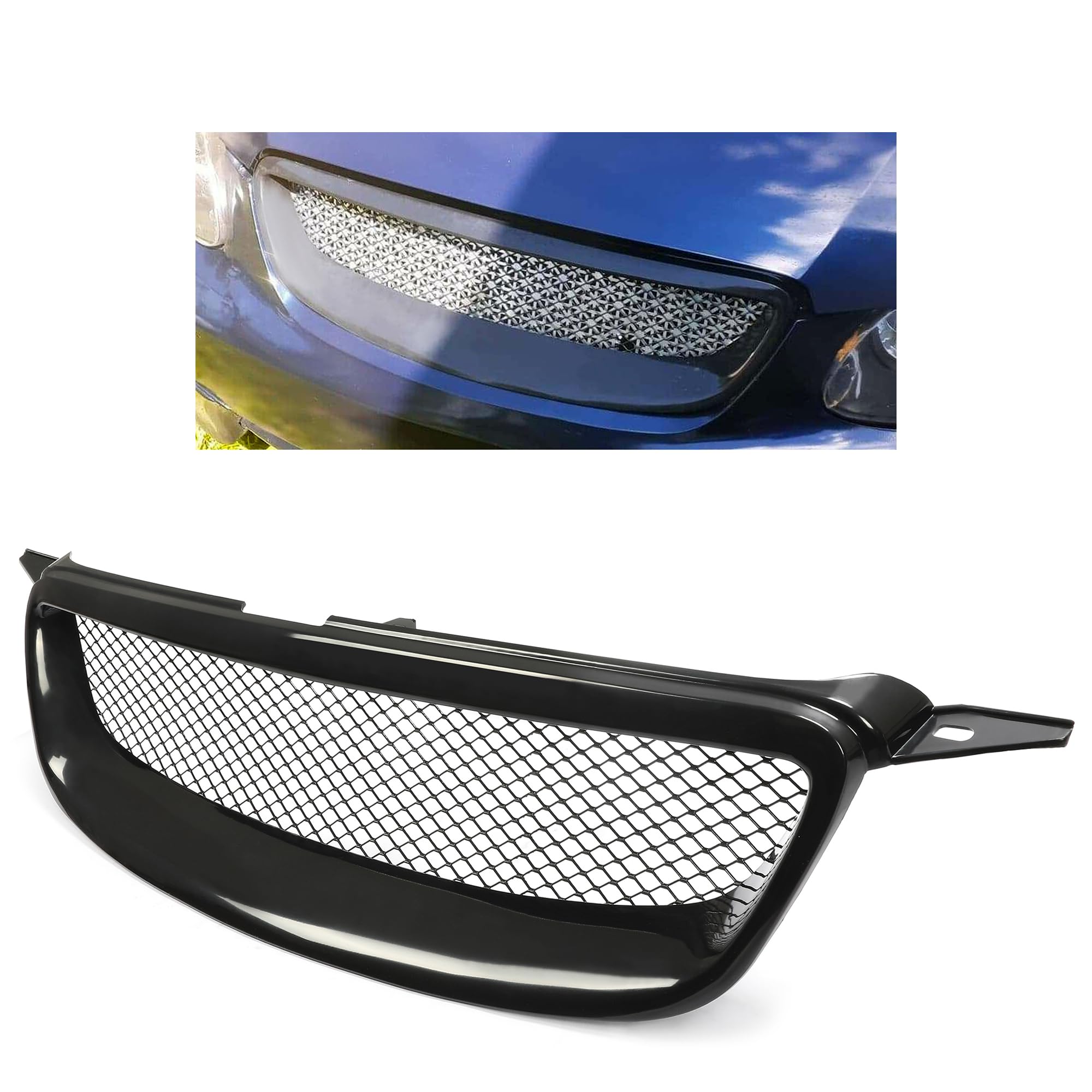 HECASA Black Powder Coated Front Bumper Grill for 2003-2007 Toyota Corolla CE LE S XRS 4-Door | Hood Mesh Grille Replacement | Enhances Vehicle Style & Protection