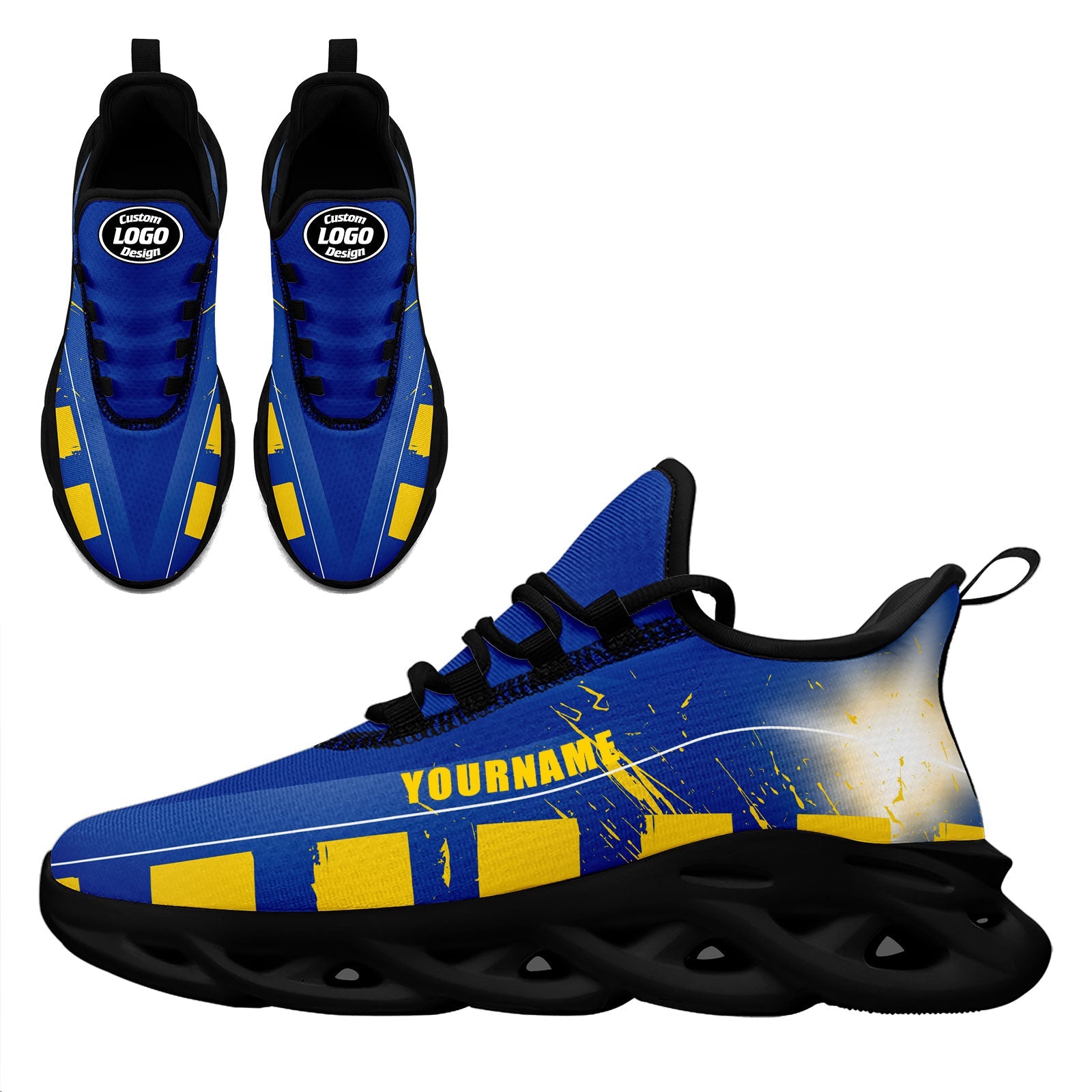 Custom Blue & Yellow Los Angeles Maxsoul Sneakers - Personalized Basketball Shoes FN003 D020260 (Size 15) - Online Customization for Streetwear & Urban Fashion