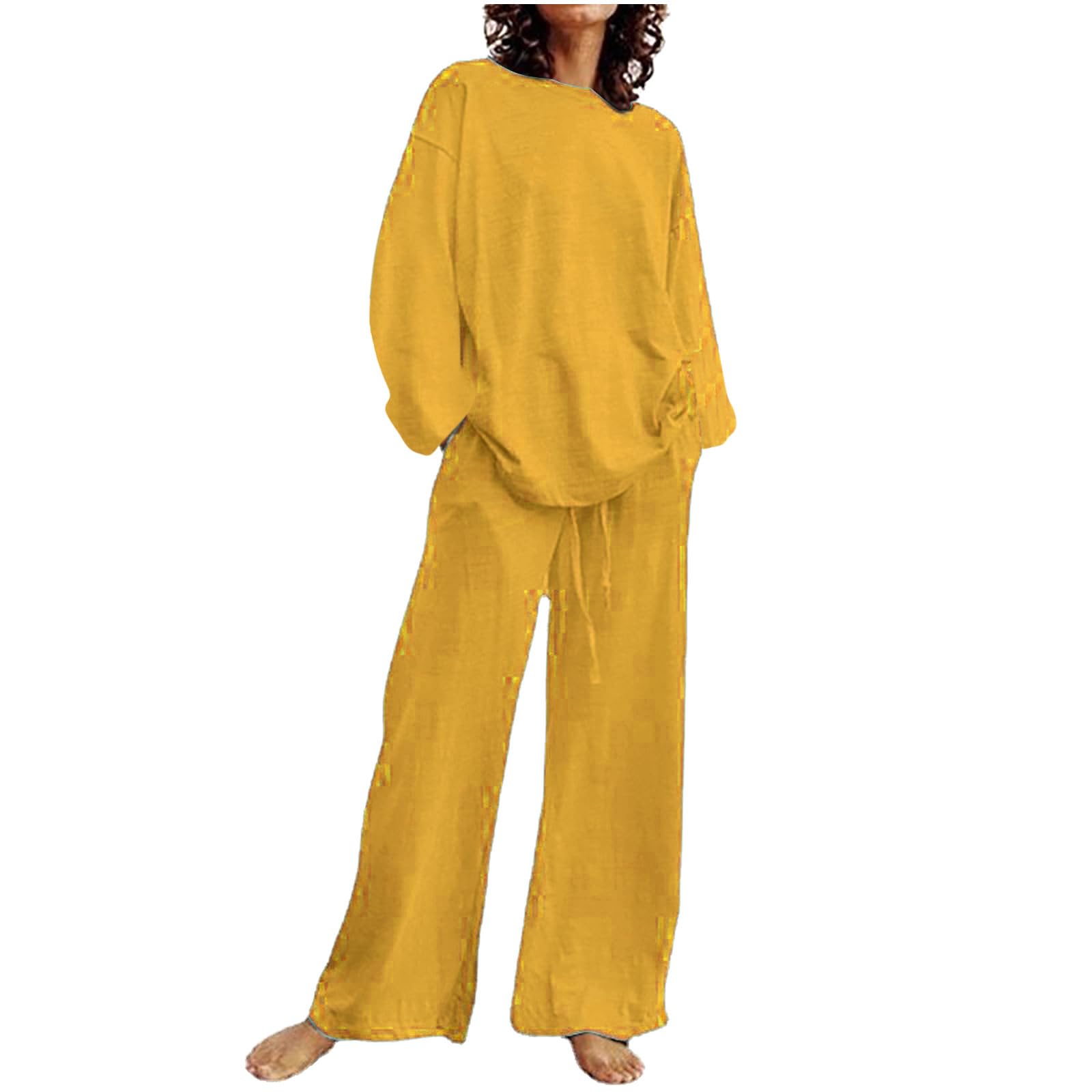 Women's Linen Shirt & Wide Leg Pants Set - 2 Piece Outfit for Fall | Comfortable Maternity Pajamas & Casual Wear | Breathable Linen Blouse & Sweatpants for Women | Perfect for Home, Office & Travel