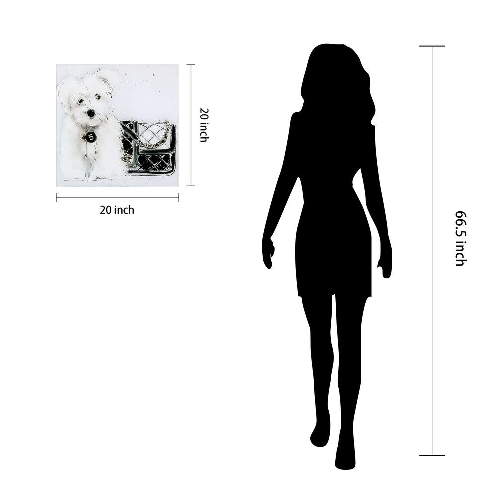 Black and White Dog Wall Art - Frameless Floating Tempered Glass Canvas - Perfect for Living Room, Bedroom & Pet Lover Home Decor