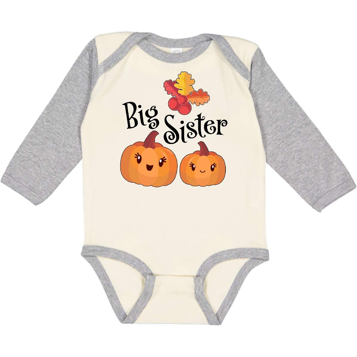 Inktastic Big Sister Pumpkins with Fall Leaves Long Sleeve Baby Bodysuit - Cute Autumn Outfit for Sibling Photos & Fall Family Events