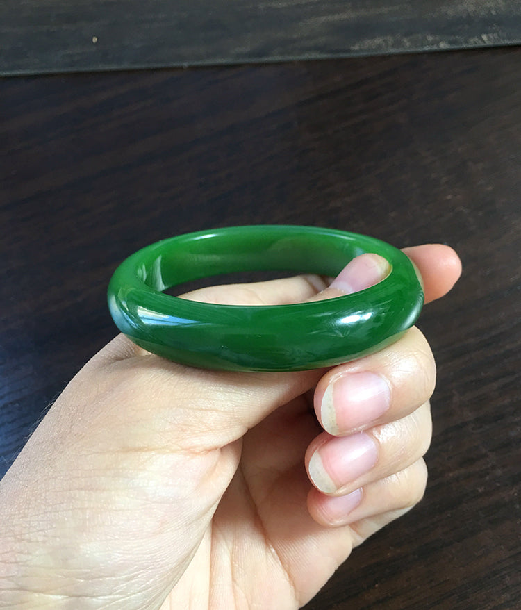 Natural Jade Bangle - Nephrite Jade Bracelet 55.8mm Inner Diameter, Handcrafted Green Stone Bangle for Women | Perfect for Meditation, Yoga & Spiritual Healing (NBE011)