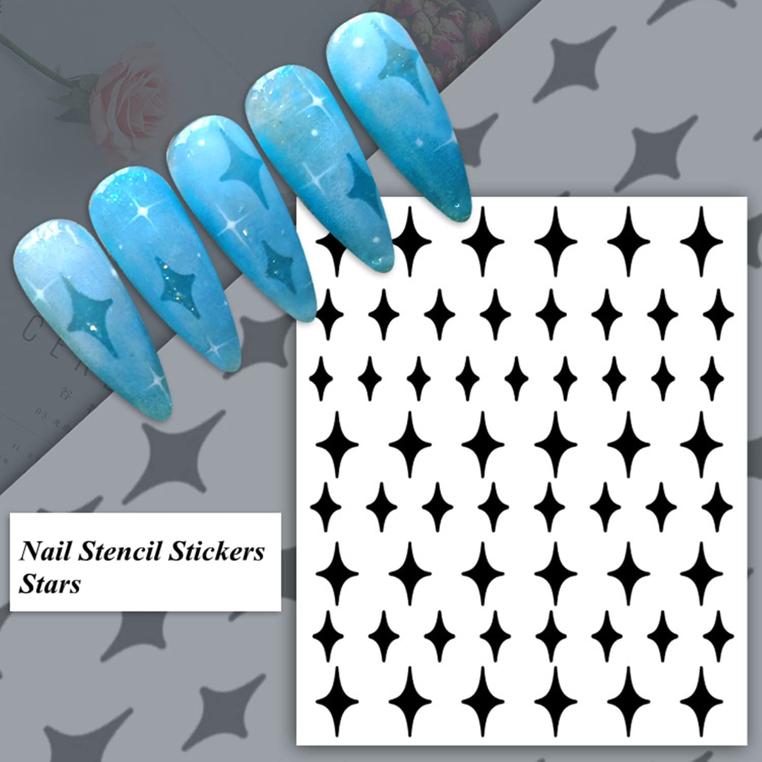 CXUEMH 12 Sheets Reusable DIY Nail Stencils - Hollow Vinyl Stickers for Nail Art Designs (Stars, Bears, Butterfly, French Tips) - Professional Nail Decorations for Manicure & Salon Use - Perfect for Home DIY, Nail Parties & Professional Nail Artists (Black)
